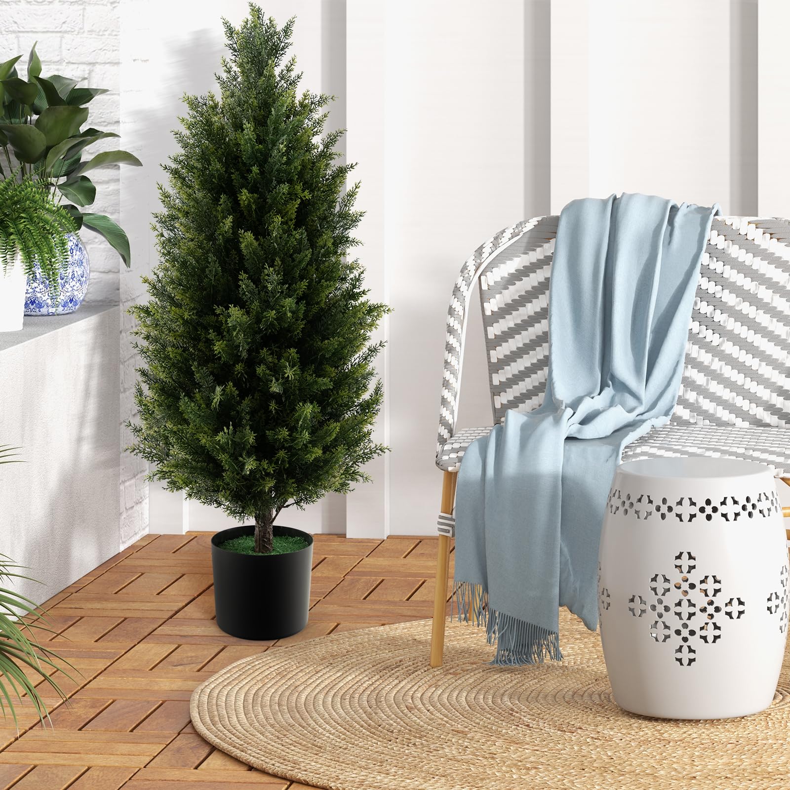 Goplus 3FT Artificial Topiary Cedar Tree, Faux Potted Plants Artificial Cypress Tree with Cement Plastic Pot - Image 9