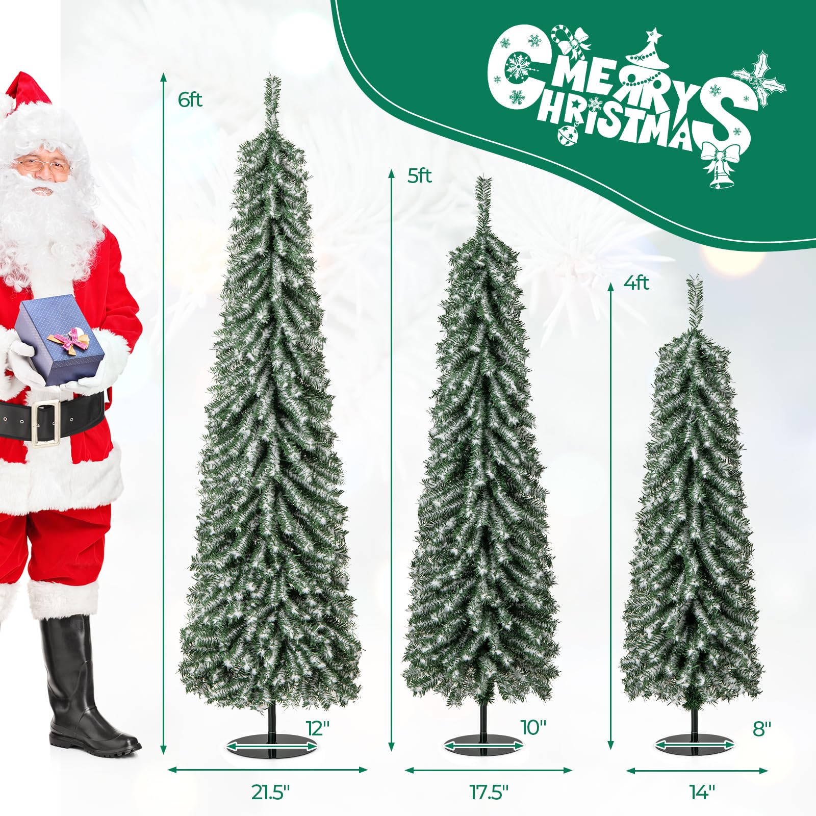 Goplus 4' 5' 6' Pre-Lit Artificial Christmas Tree Set of 3 with Drooping Branches - Image 7