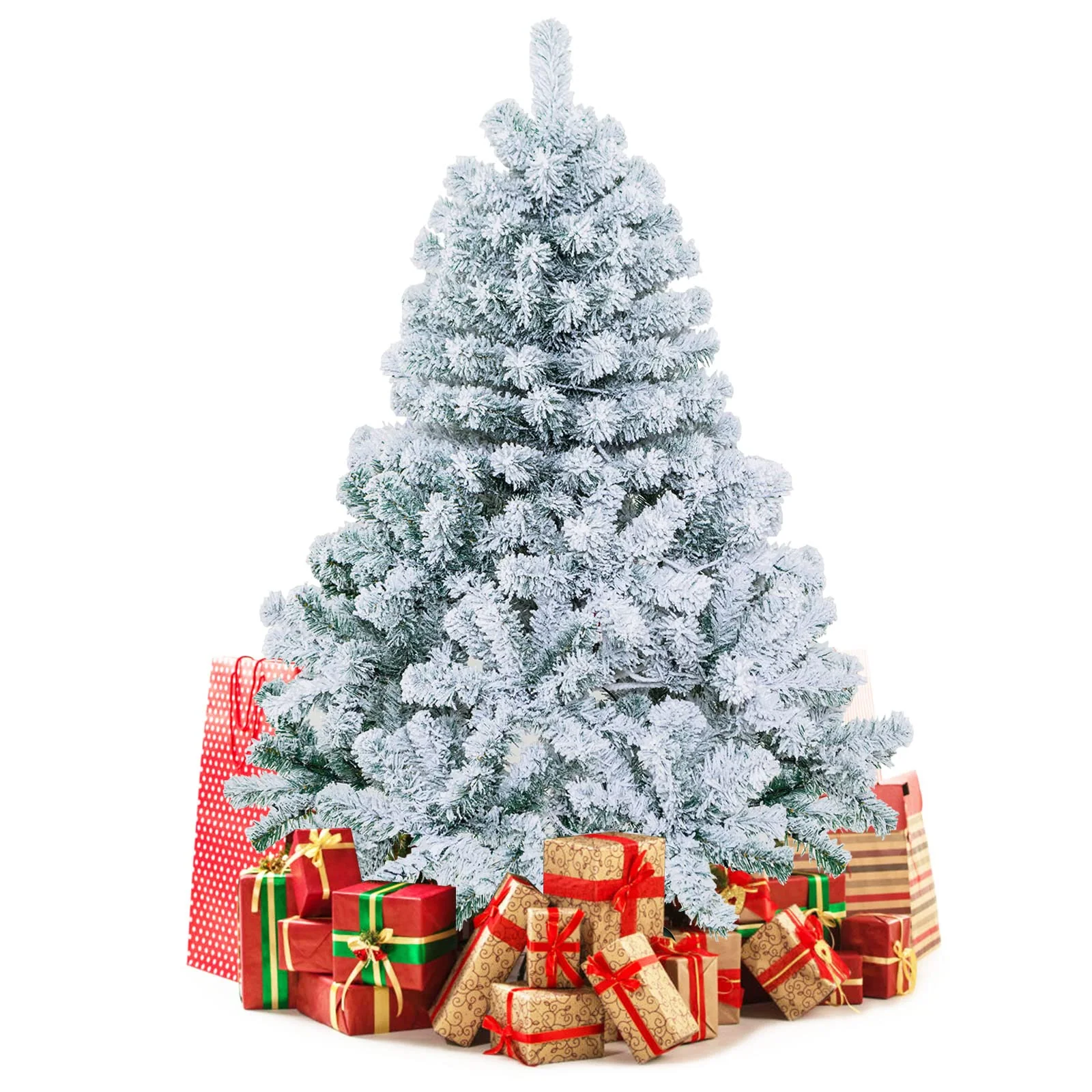 Goplus 4.5 FT Pre-Lit Snow Flocked Christmas Tree, Artificial Hinged Xmas Tree W/ 150 LED Lights - Image 9