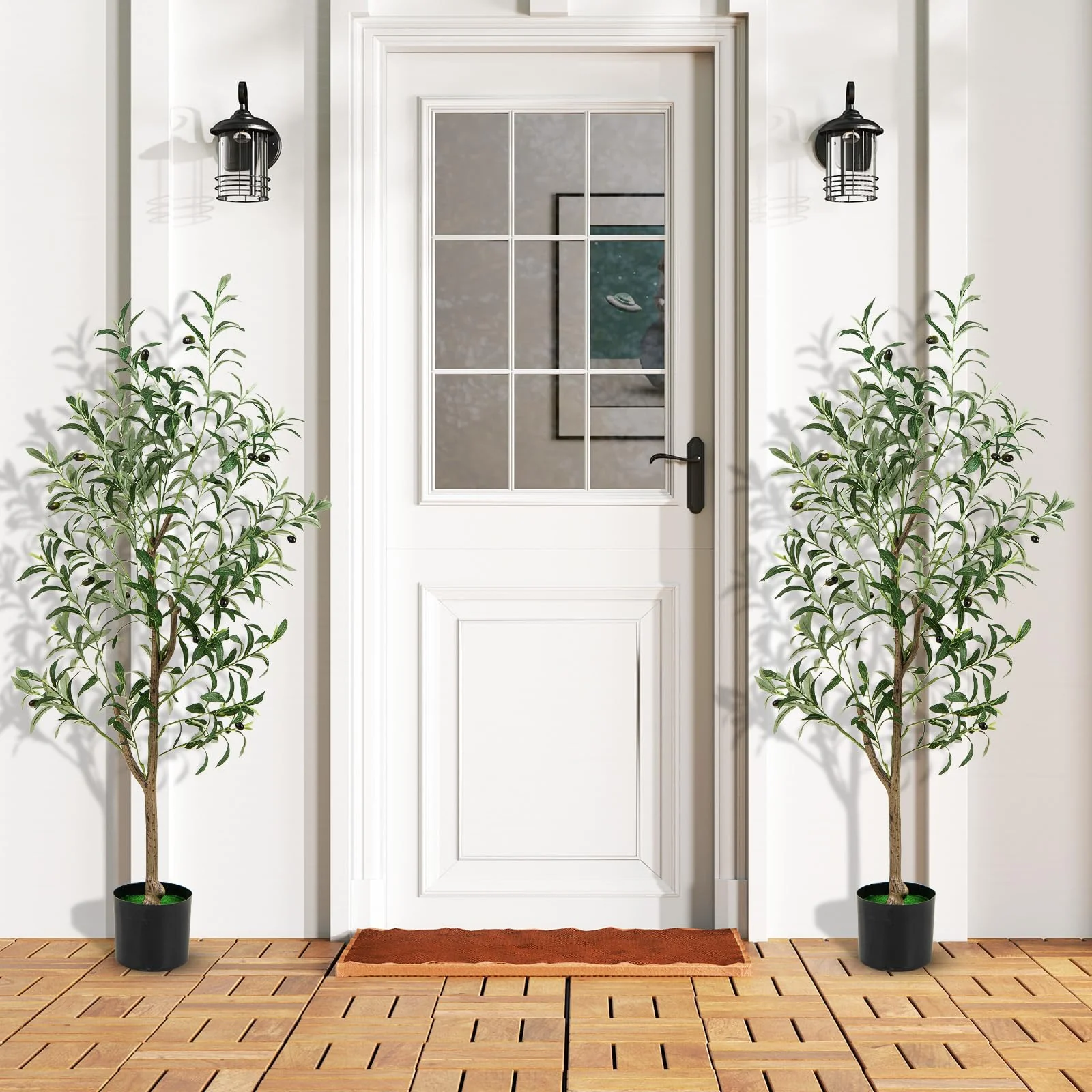 Goplus 4.5ft Artificial Olive Tree, Tall Fake Potted Olive Silk Tree with Realistic Fruits, 2 Pack - Image 6