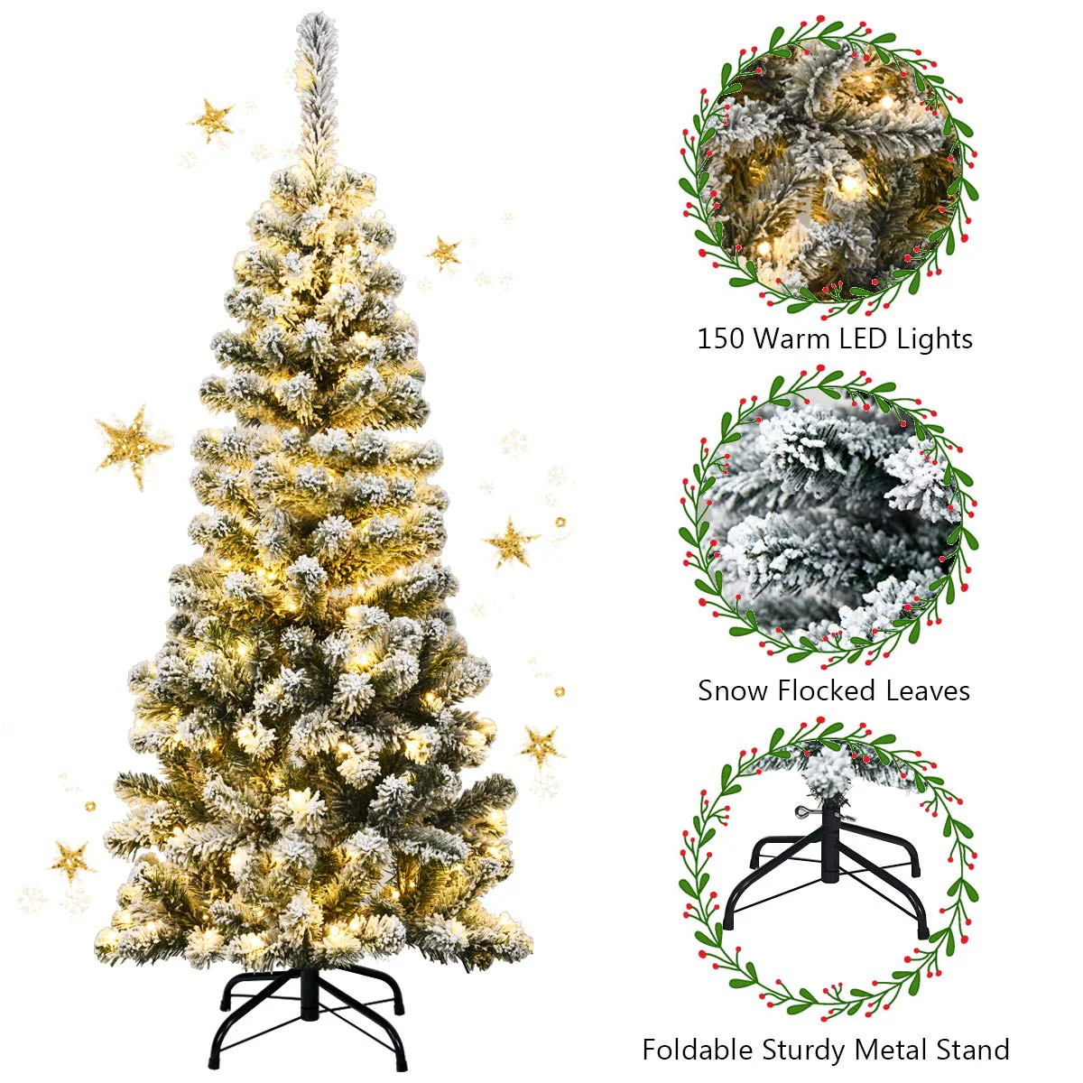 Goplus 4.5ft / 6ft / 7.5ft Artificial Snow Flocked Christmas Tree - Image 3