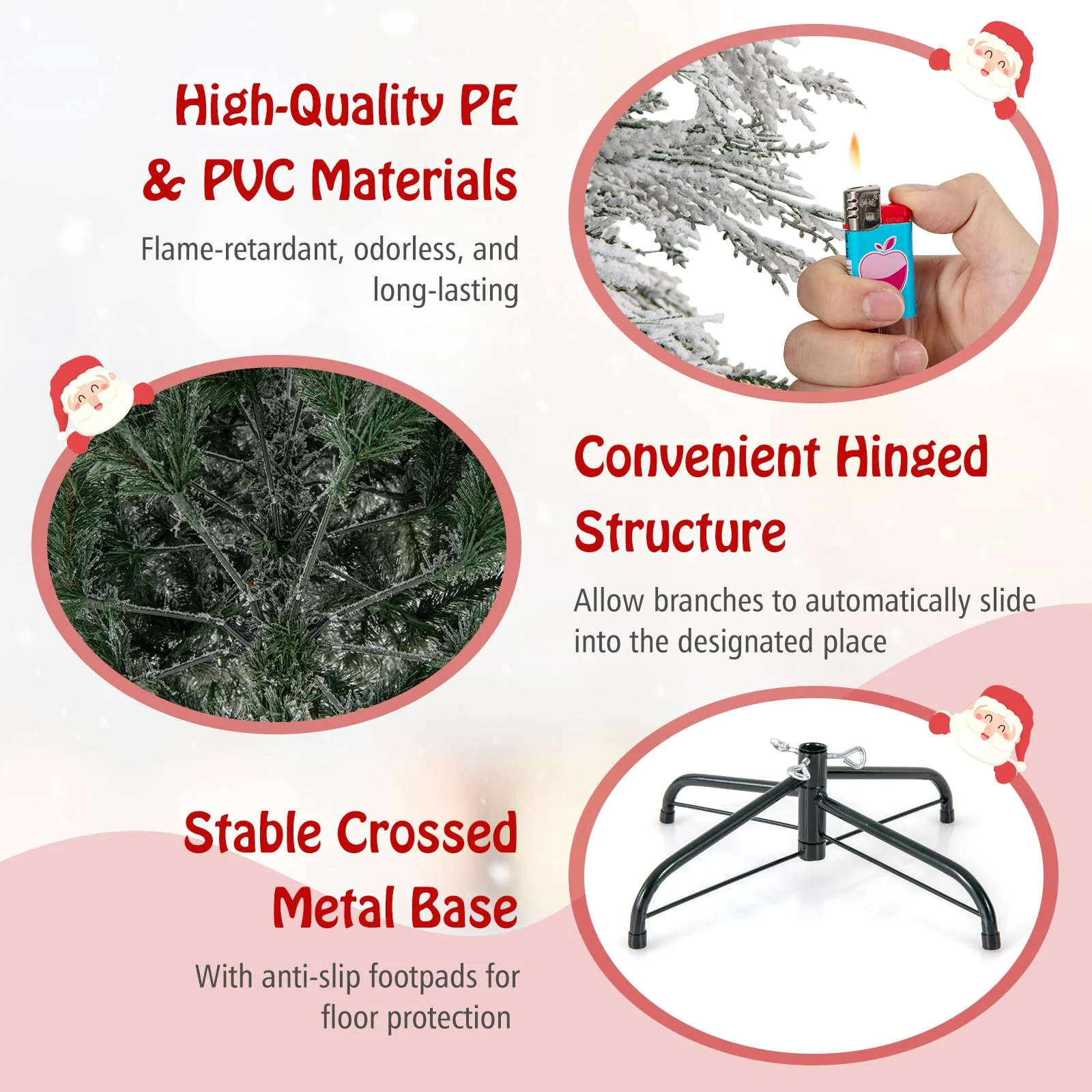 Goplus 4.5ft Pre-Lit Snow Flocked Christmas Tree, Artificial Hinged Full Xmas Tree with 279 PVC & Pine Needles - Image 5