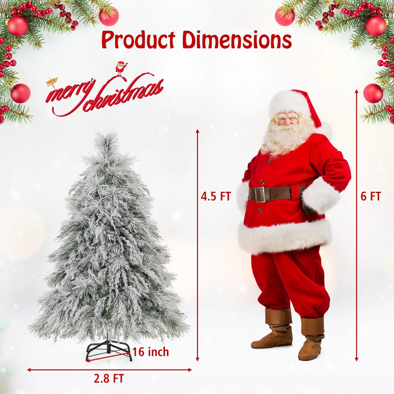 Goplus 4.5ft Pre-Lit Snow Flocked Christmas Tree, Artificial Hinged Full Xmas Tree with 279 PVC & Pine Needles - Image 7