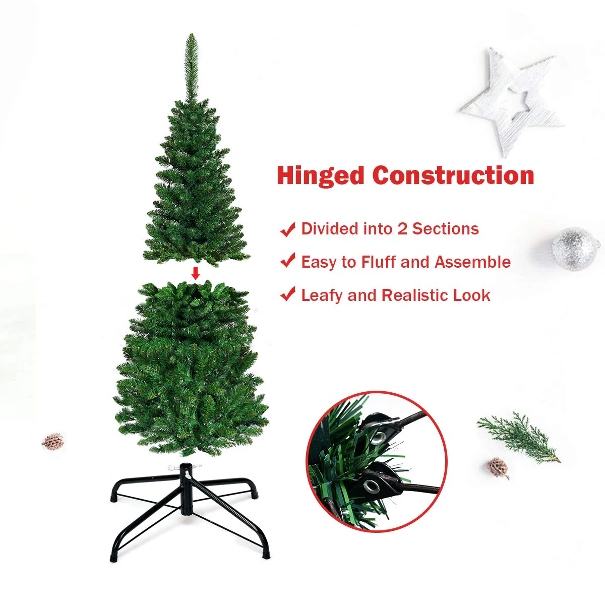 Goplus 4.5FT / 6.5FT / 7.5FT Prelit Pencil Christmas Tree, Premium Hinged Fir Tree - Image 5