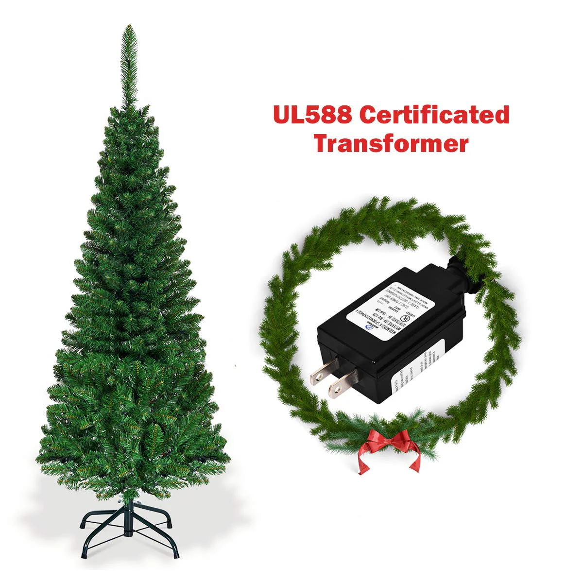 Goplus 4.5FT / 6.5FT / 7.5FT Prelit Pencil Christmas Tree, Premium Hinged Fir Tree - Image 6