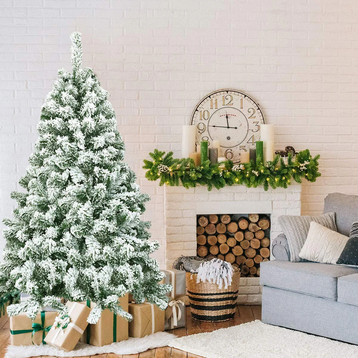 Goplus 4.5FT Snow Flocked Christmas Tree, Artificial Hinged Pine Tree with Premium PVC Needles & Solid Foldable Metal Stand - Image 2