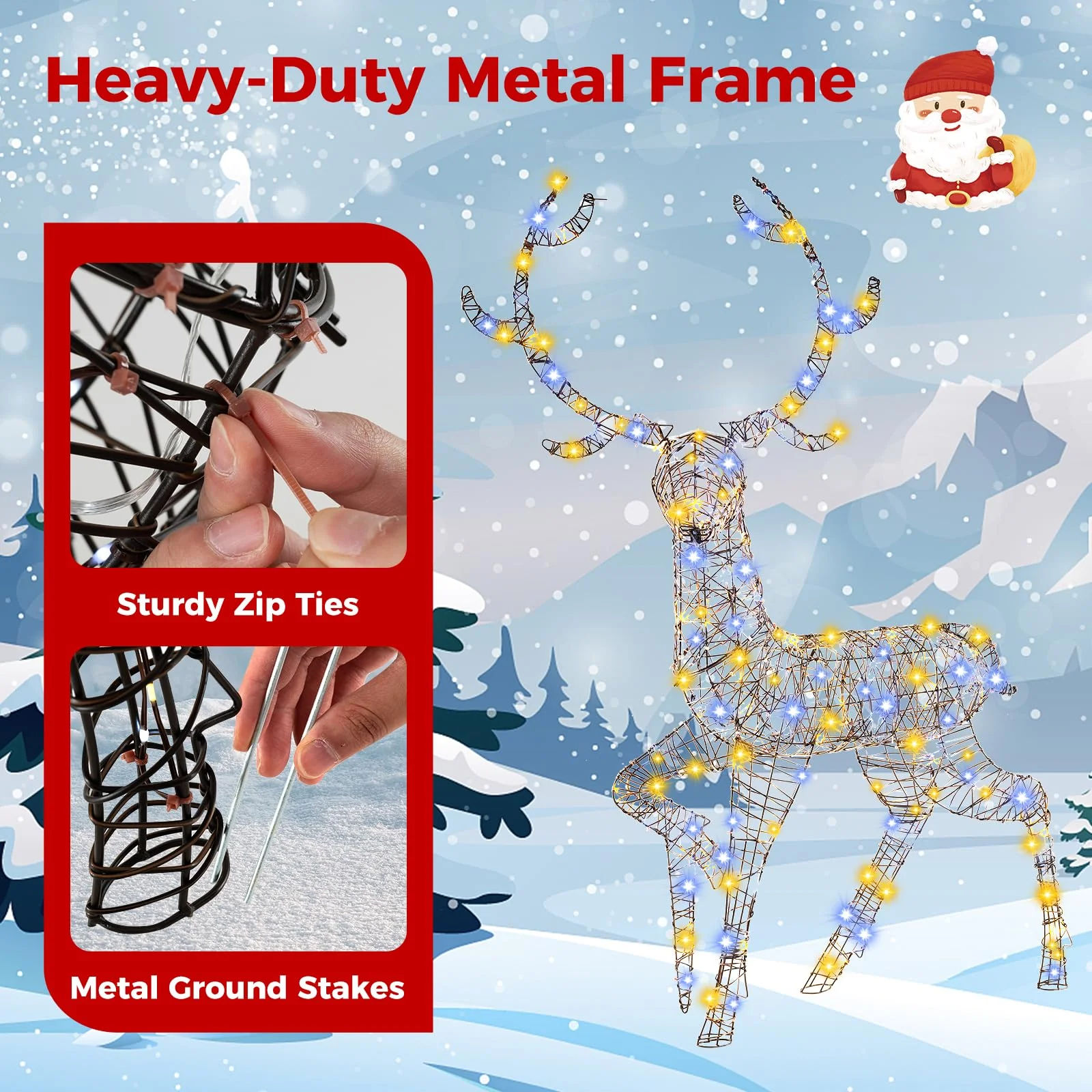 Goplus 4.6 FT Pre-Lit Christmas Reindeer, 3D Buck Decoration with 300 Bright LED Lights - Image 6