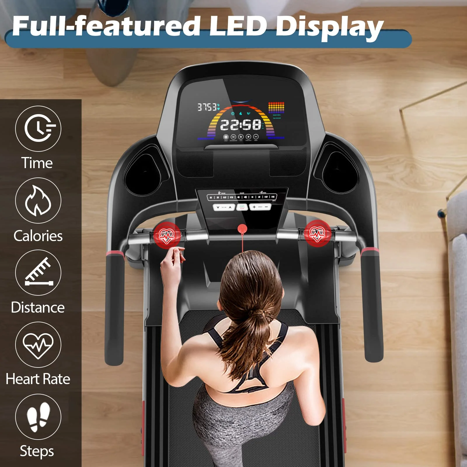 Goplus 4.75HP Folding Treadmill for Home Gym, Commercial Heavy Duty Superfit Treadmill with 15% Auto Incline - Image 2