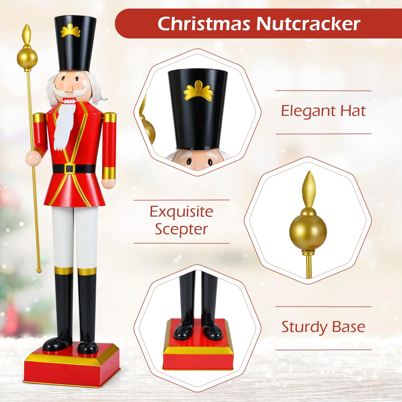 Goplus 4' Christmas Nutcracker w/High Hat Beautiful Scepter Uniform & Boots - Image 3
