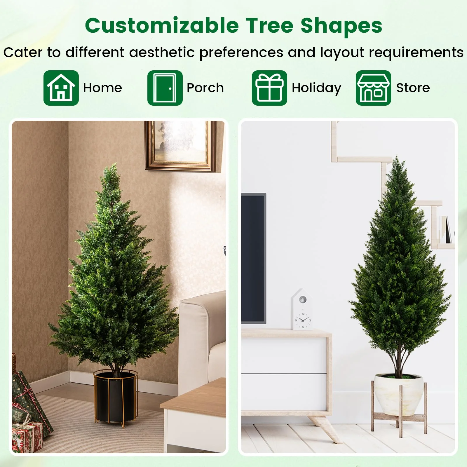 Goplus 4 FT Artificial Cedar Topiary Trees for Outdoors, Set of 2 Potted Fake Cypress Trees - Image 3