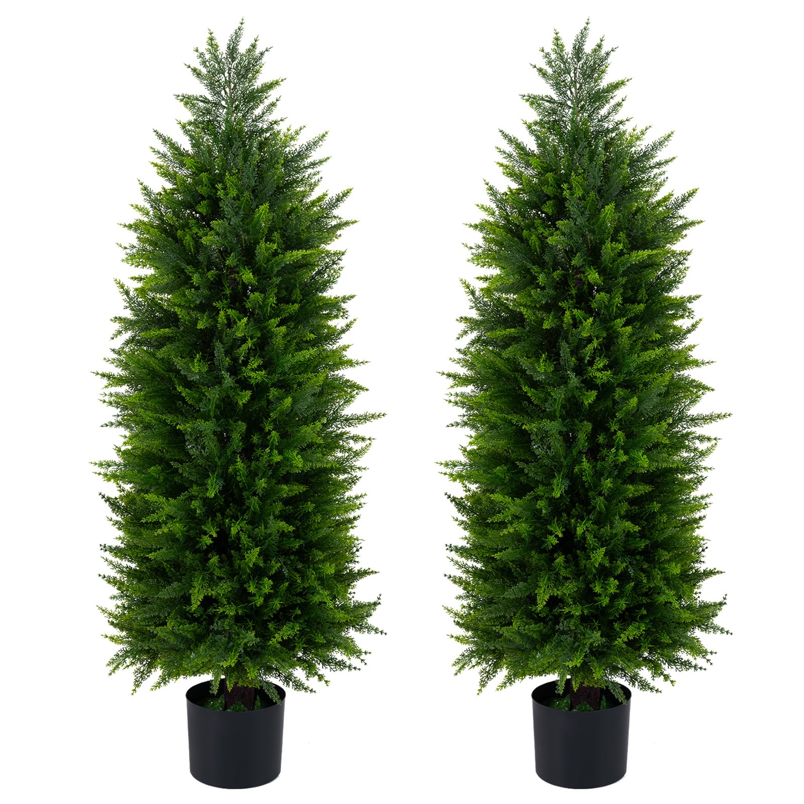 Goplus 4 FT Artificial Faux Cedar Cypress Plants in Cement-Filled Pots Set of 2