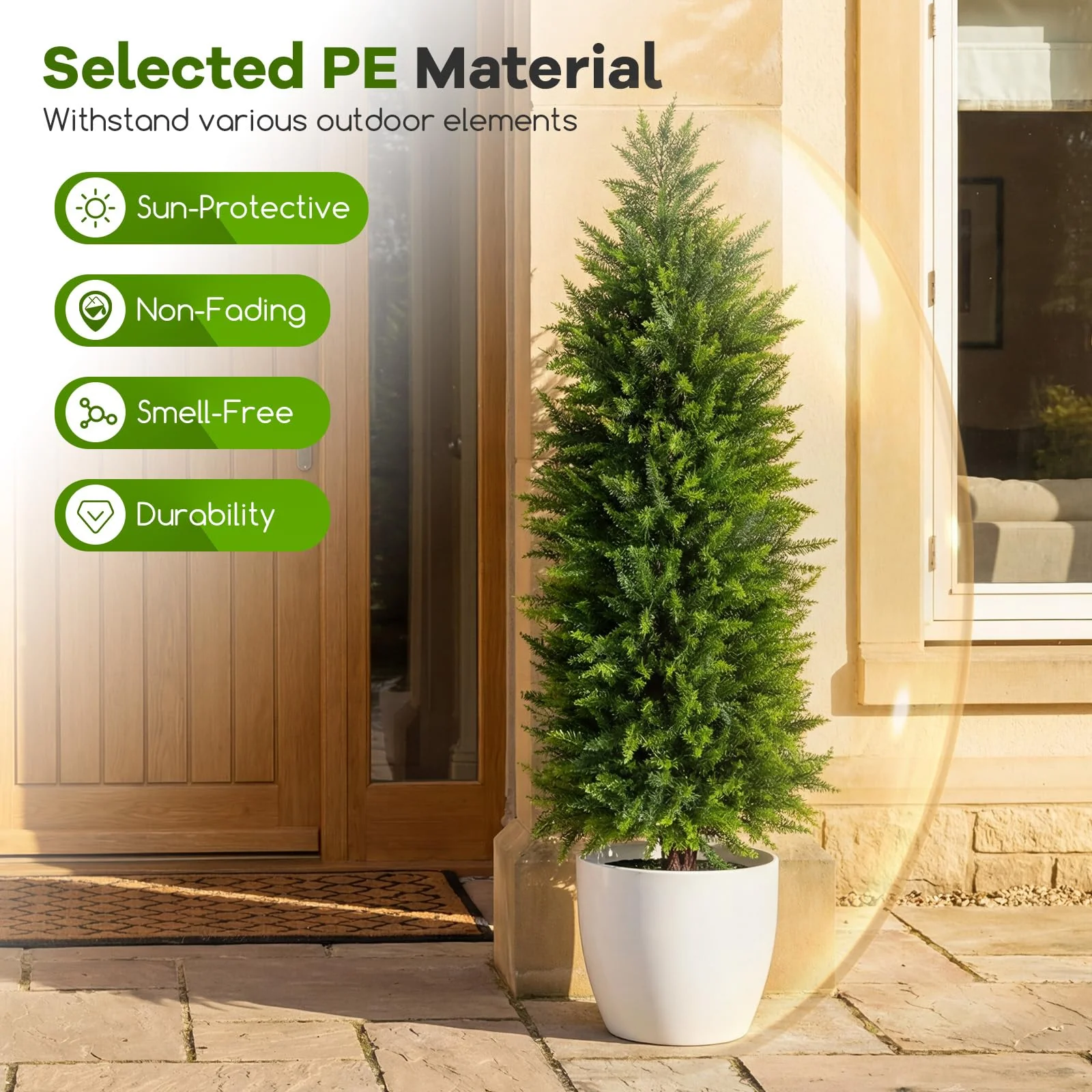 Goplus 4 FT Artificial Faux Cedar Cypress Plants in Cement-Filled Pots Set of 2 - Image 2