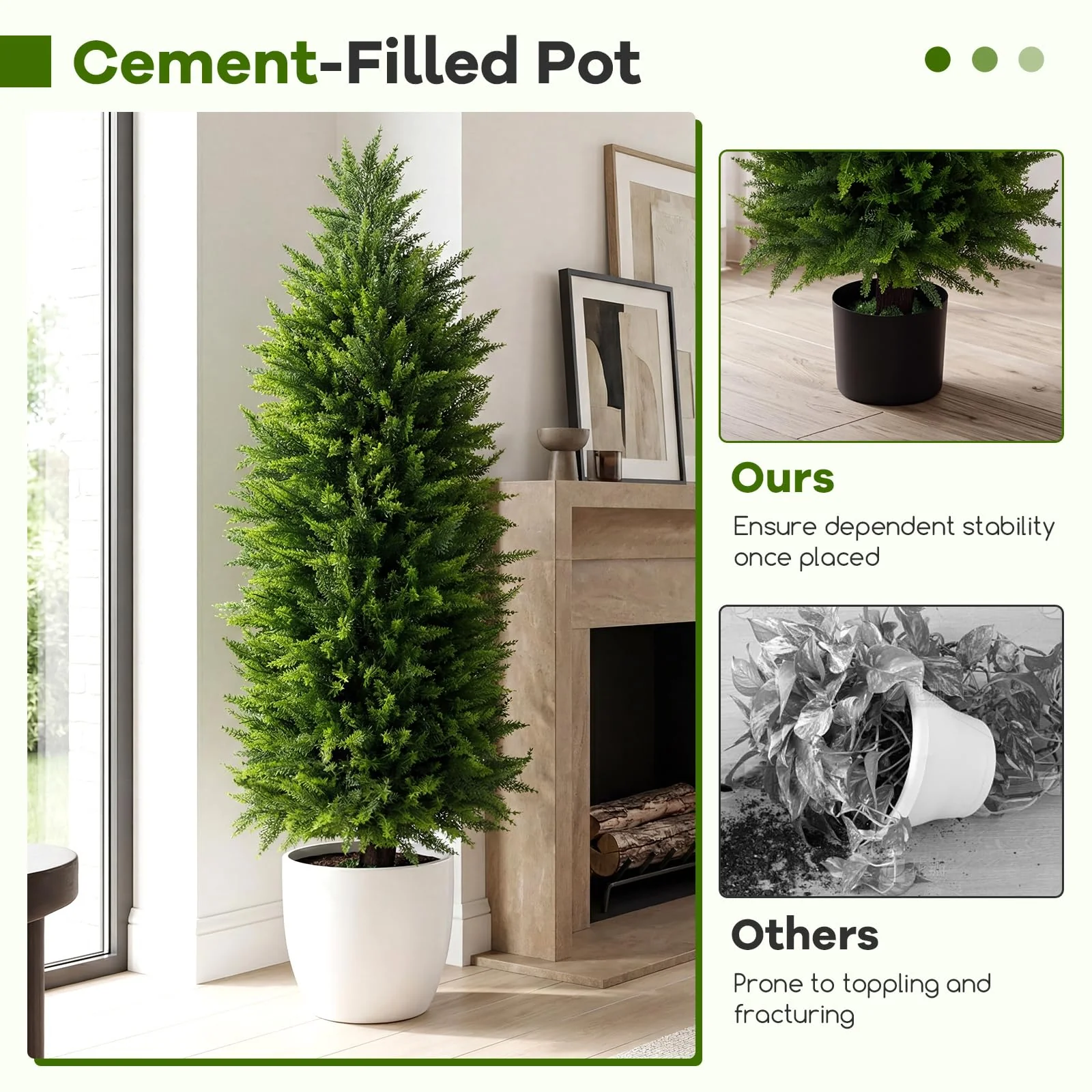 Goplus 4 FT Artificial Faux Cedar Cypress Plants in Cement-Filled Pots Set of 2 - Image 4
