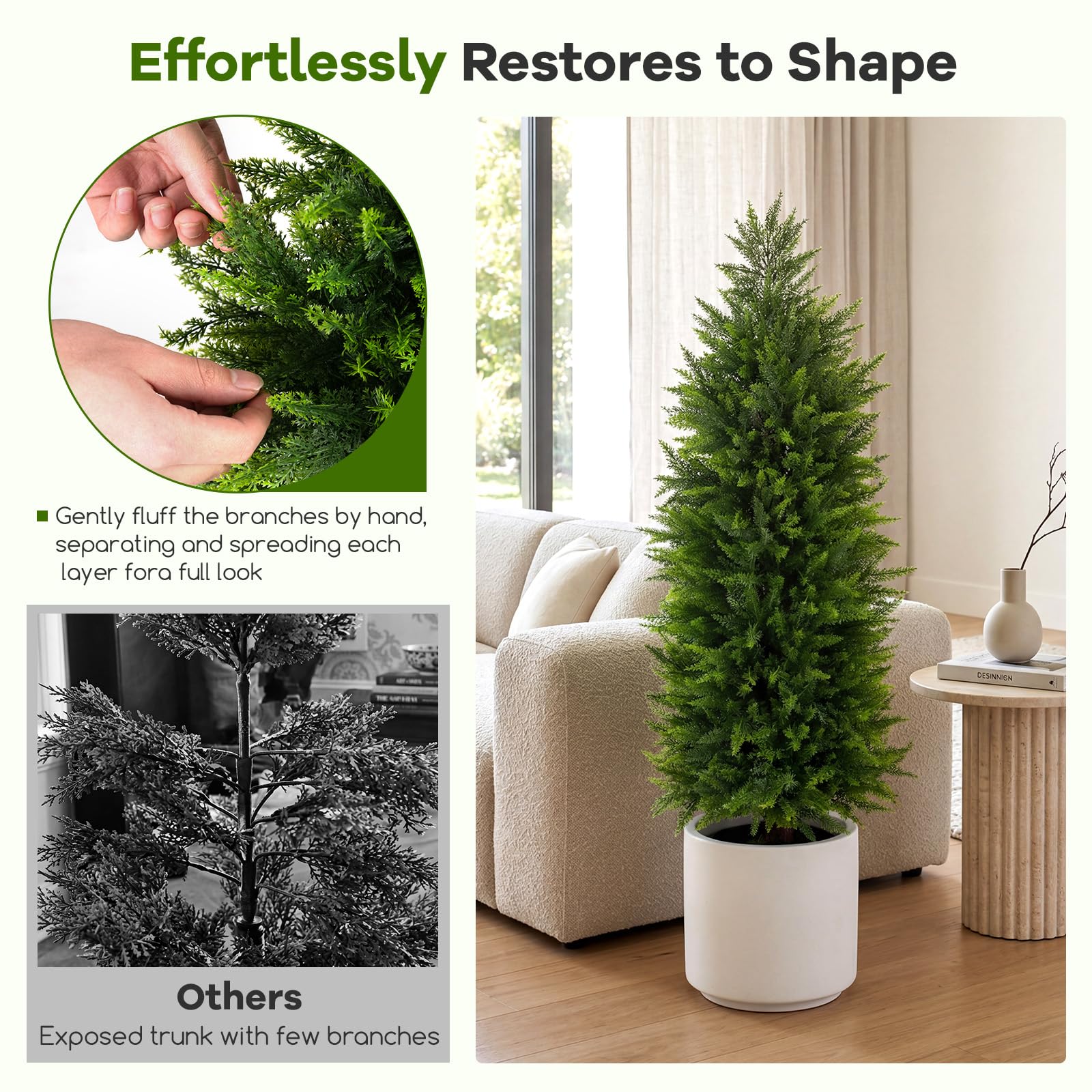 Goplus 4 FT Artificial Faux Cedar Cypress Plants in Cement-Filled Pots Set of 2 - Image 6