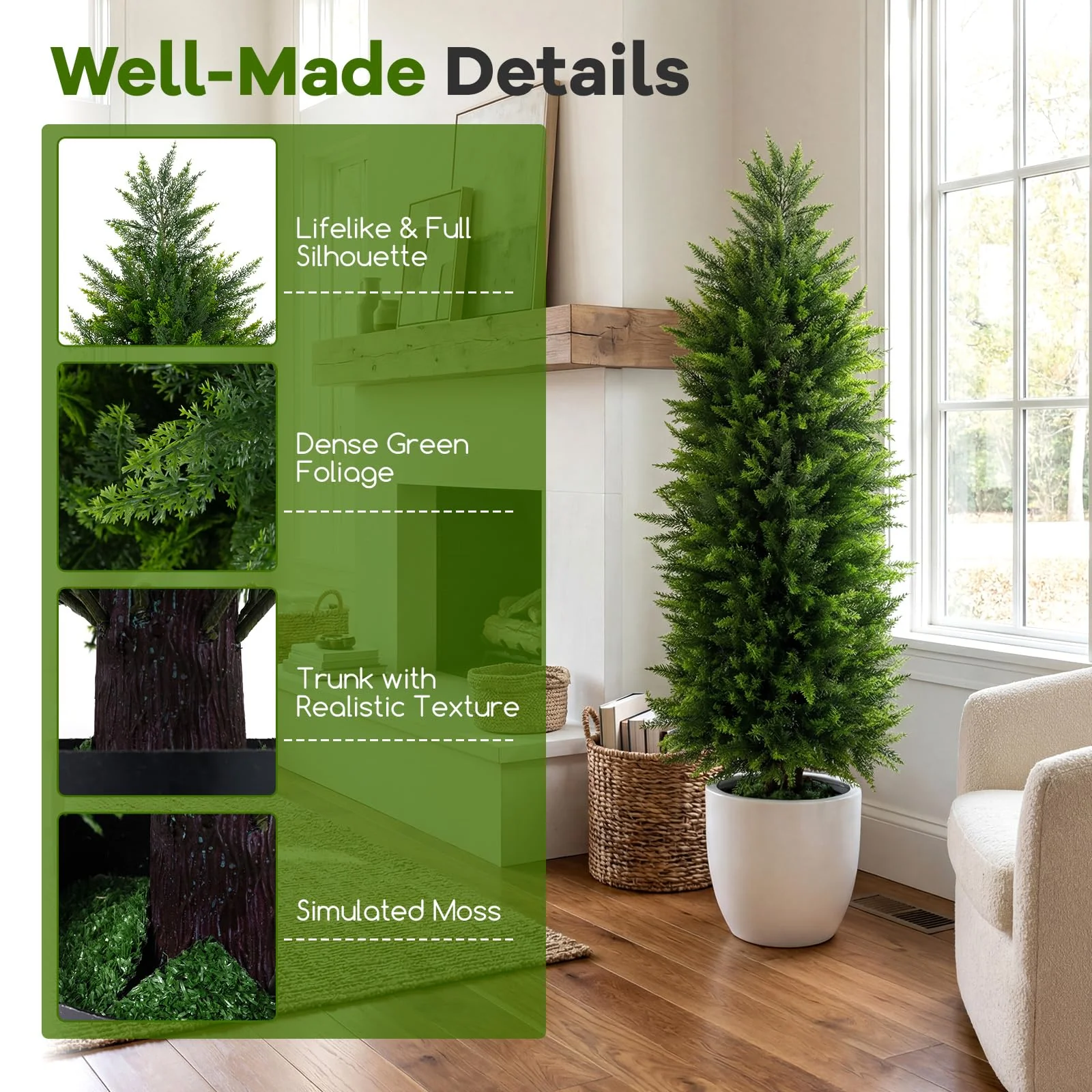 Goplus 4 FT Artificial Faux Cedar Cypress Plants in Cement-Filled Pots Set of 2 - Image 7