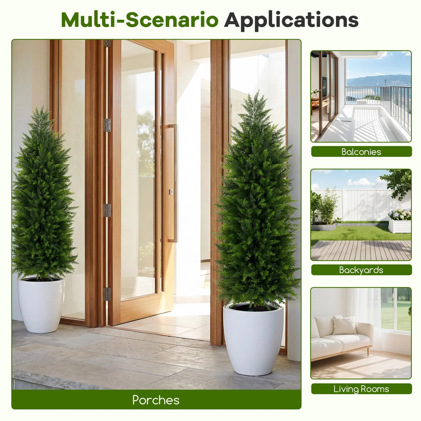 Goplus 4 FT Artificial Faux Cedar Cypress Plants in Cement-Filled Pots Set of 2 - Image 8
