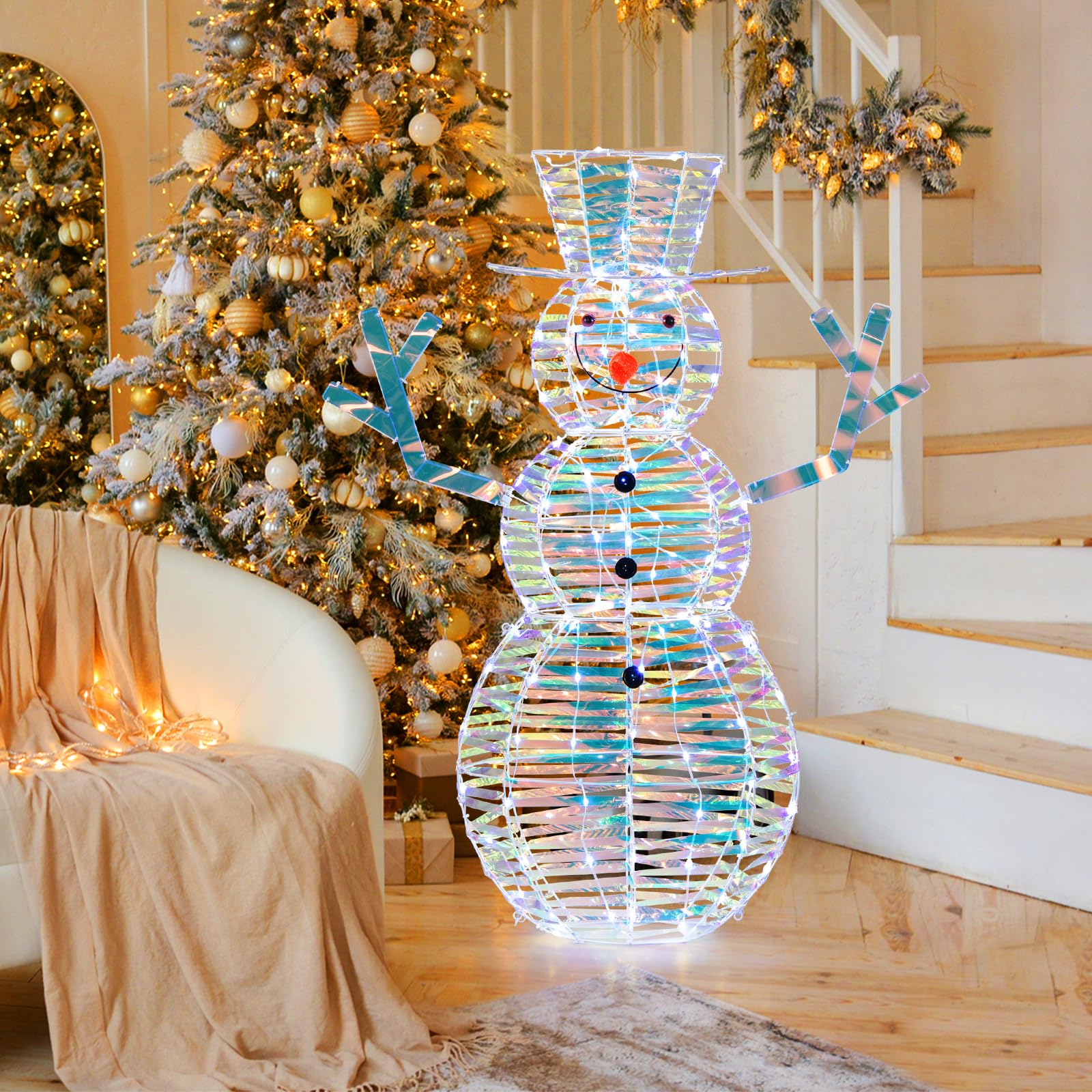 Goplus 4 FT Lighted Christmas Snowman, Light-up Xmas Holiday Decoration with 100 LED Lights - Image 9