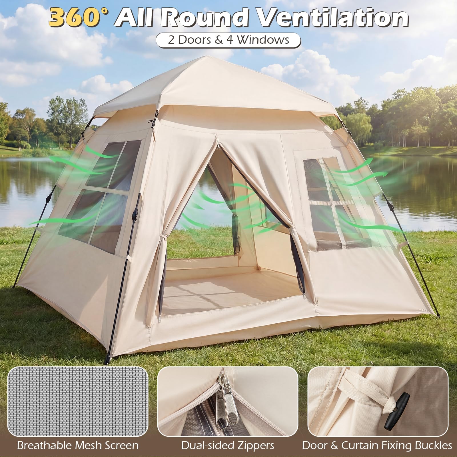 Goplus 4 Person Camping Tent with Rainfly Mesh Windows 2 Doors & Carrying Bag - Image 9