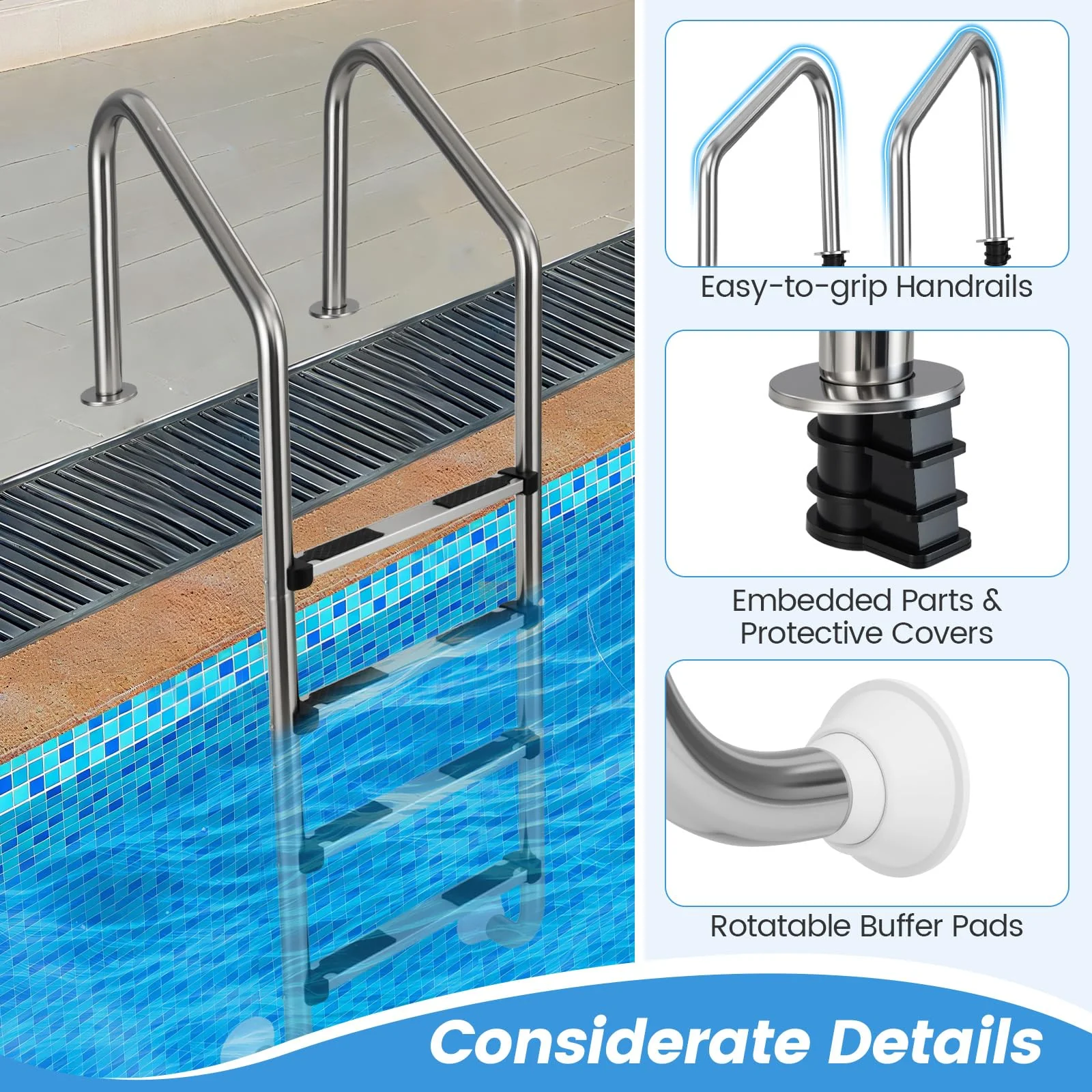 Goplus 4-Step Swimming Pool Ladder Heavy Duty Non-Slip Ladder - Image 3