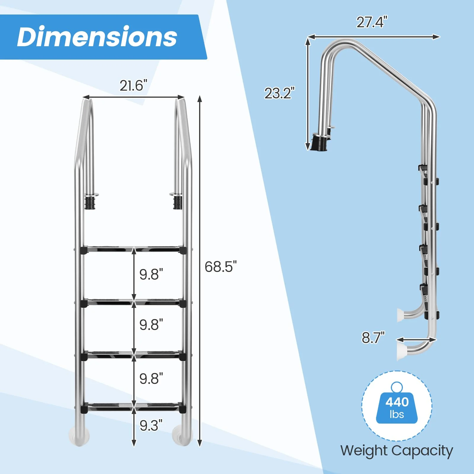 Goplus 4-Step Swimming Pool Ladder Heavy Duty Non-Slip Ladder - Image 6