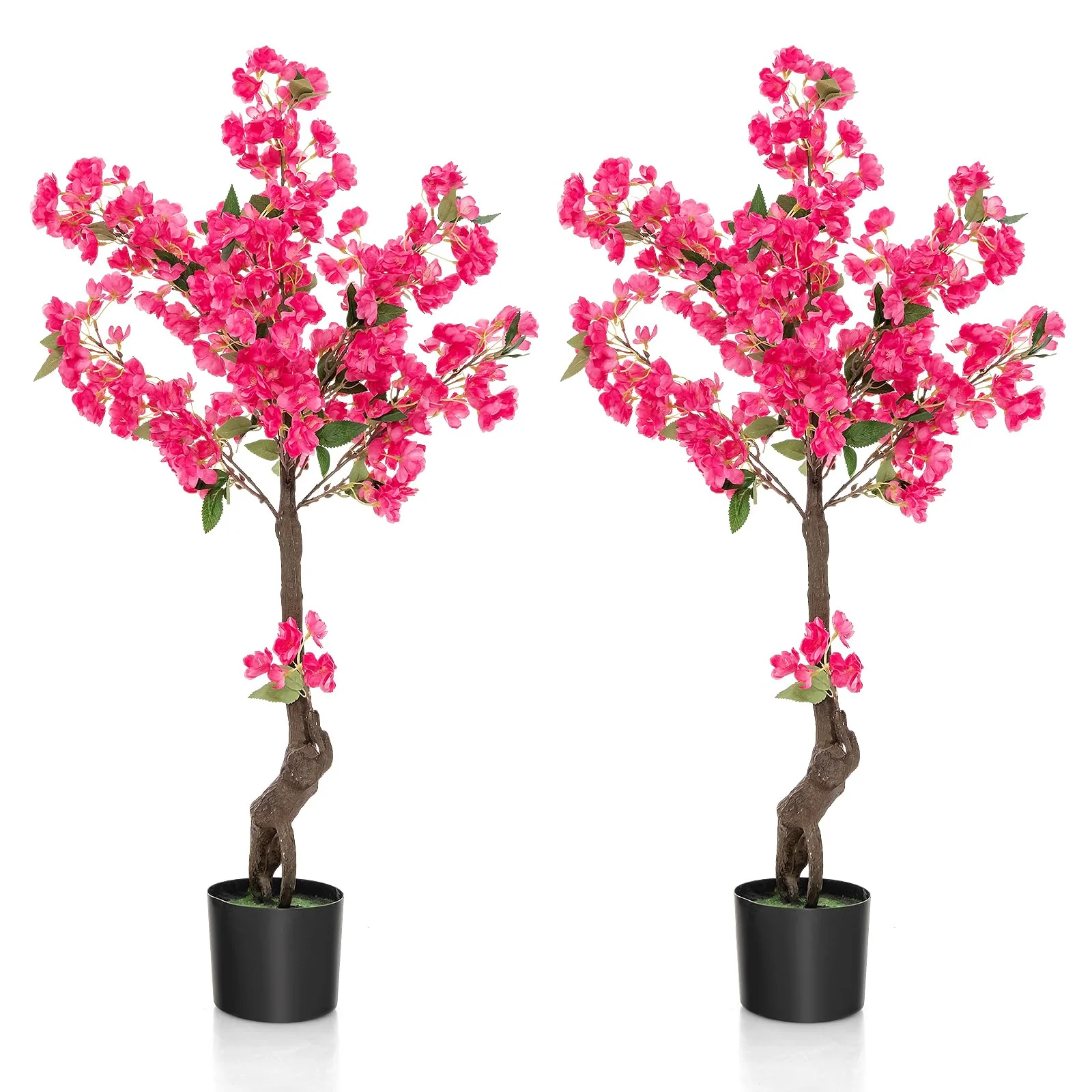 Goplus 41” Artificial Plum Blossom Tree, Fake Floral Plant with 92 Flowers & Realistic Trunk in Plastic Nursery Pot - Image 11