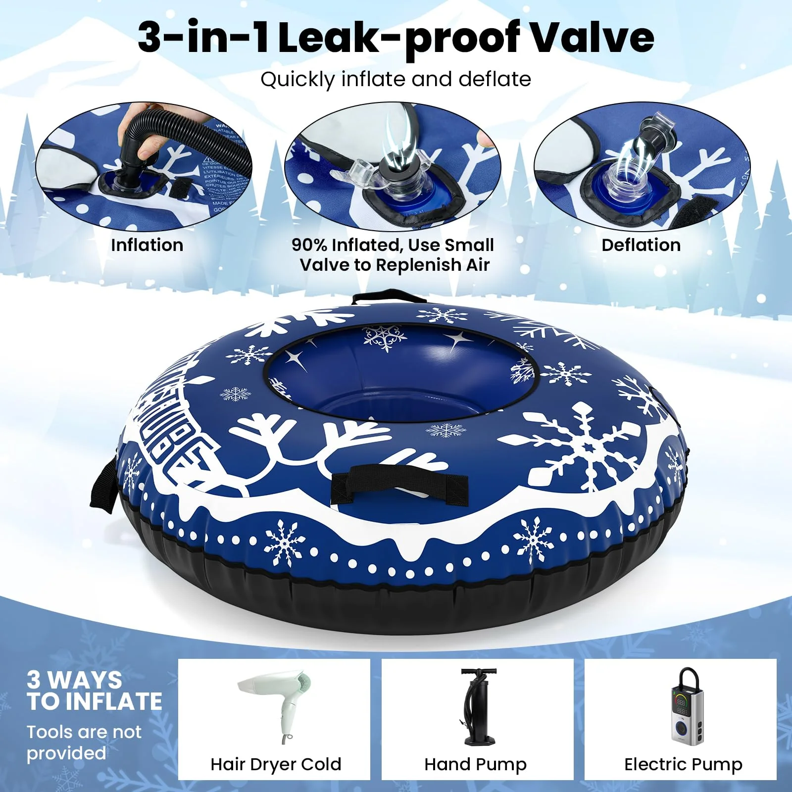 Goplus 42" Heavy-Duty Snow Sledding Tube with Detachable Tow Strap Thickened Bottom - Image 8