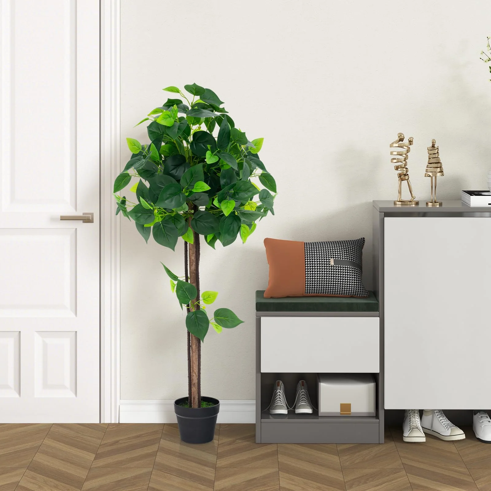 Goplus 45" Artificial Hydrangea Tree, Tall Fake Potted Silk Tree with Real Wood Trunk - Image 7