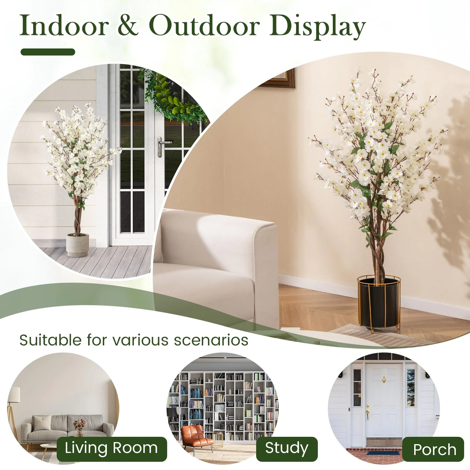 Goplus 47” Faux Plum Blossom Plant with White Fabric Flower - Image 2