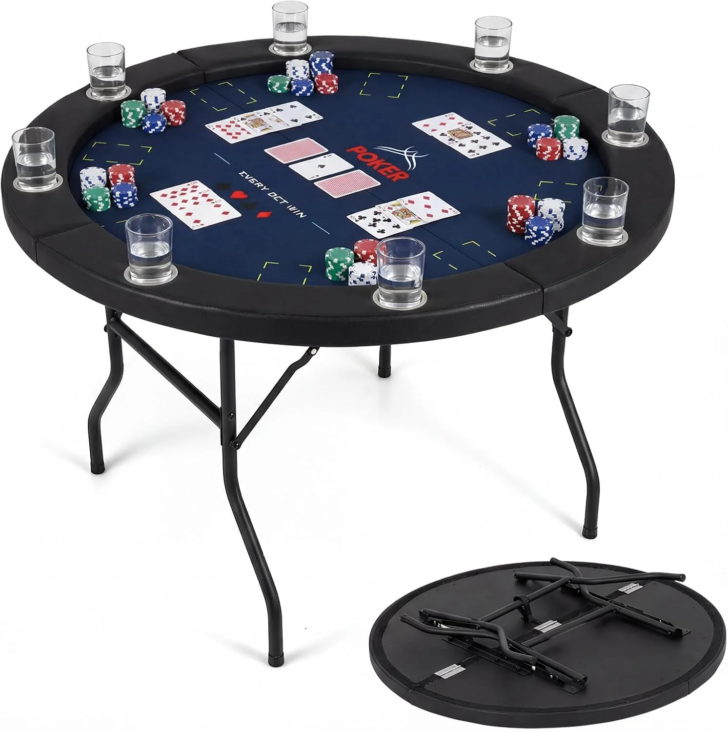 Goplus 48" 8 Player Round Casino Leisure Texas Holdem Game Table with Metal Legs - Image 2