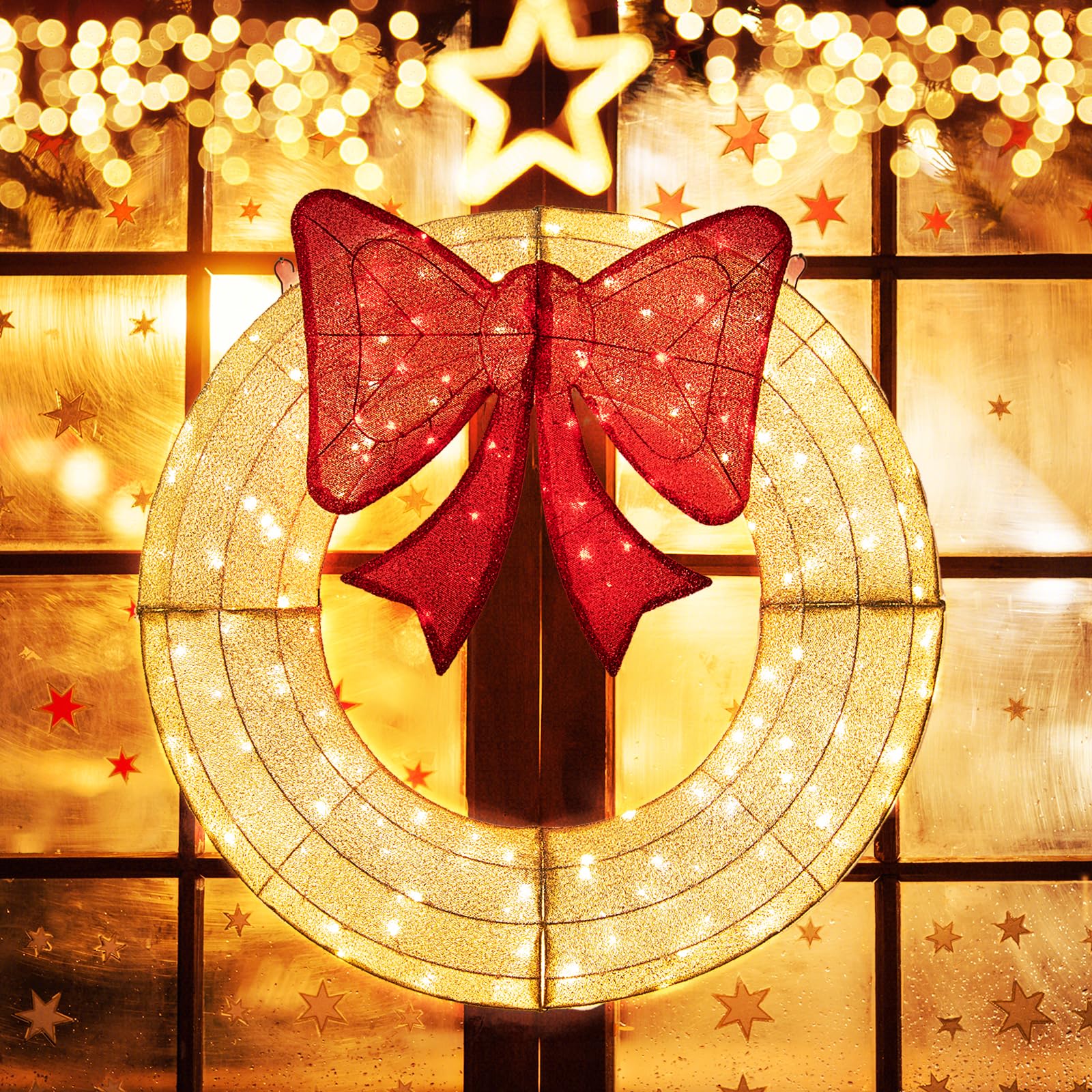 Goplus 48 Inch Pre-Lit Christmas Wreath, Indoor/Outdoor Xmas Decoration with 200 LED Lights - Image 2
