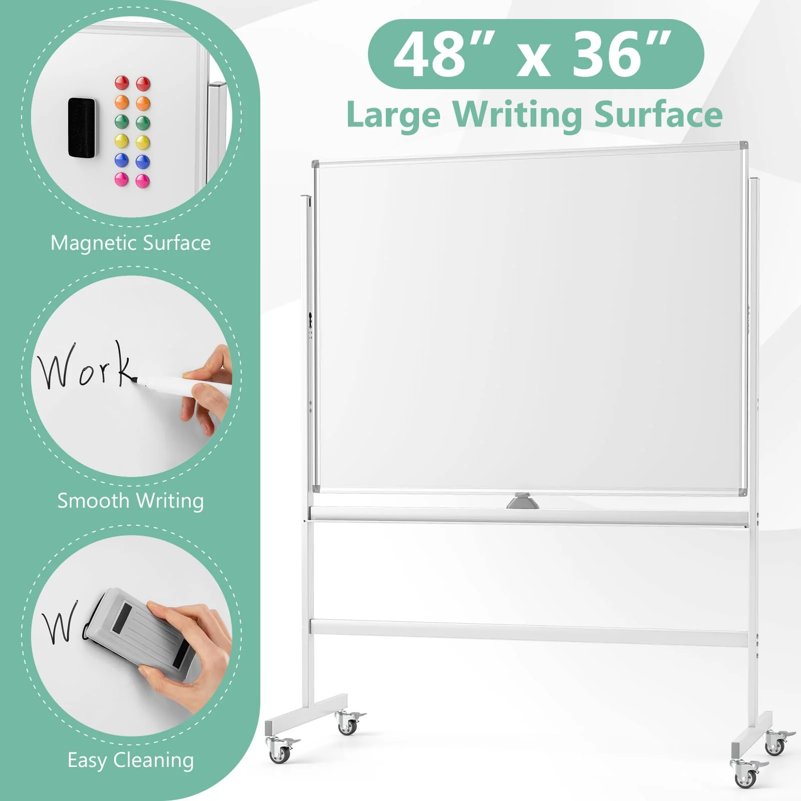 Goplus 48" x 36" Double-Sided Magnetic Dry Erase Board with Flipchart - Image 3