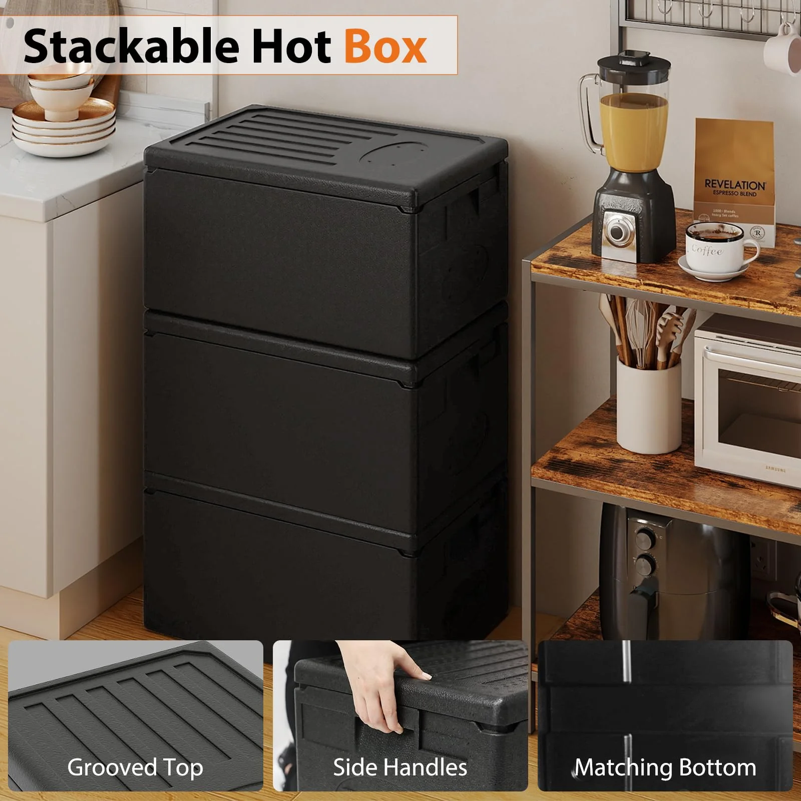 Goplus 49 Qt Top Load Stackable Hot Box w/Built-in Handles for Camping Catering Buffet - Image 7