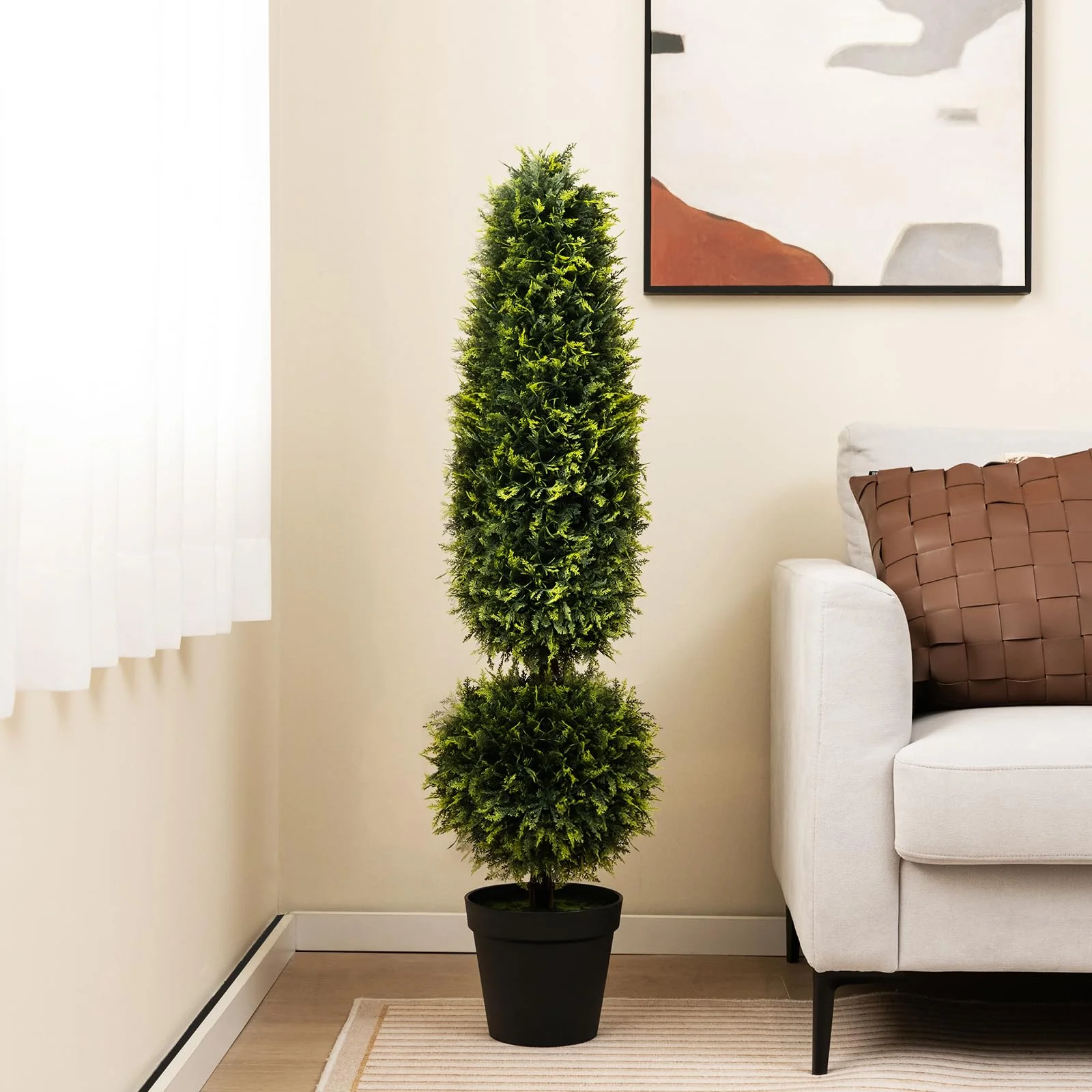 Goplus 4FT Artificial Boxwood Topiary Tree, Faux Potted Plants with Natural Vines - Image 8
