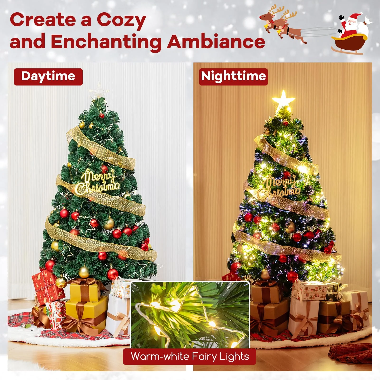 Goplus 4ft Pre-Lit Fiber Optic Christmas Tree, Top Star, 130 Branch Tips, Metal Stand, Office Home Decoration - Image 2