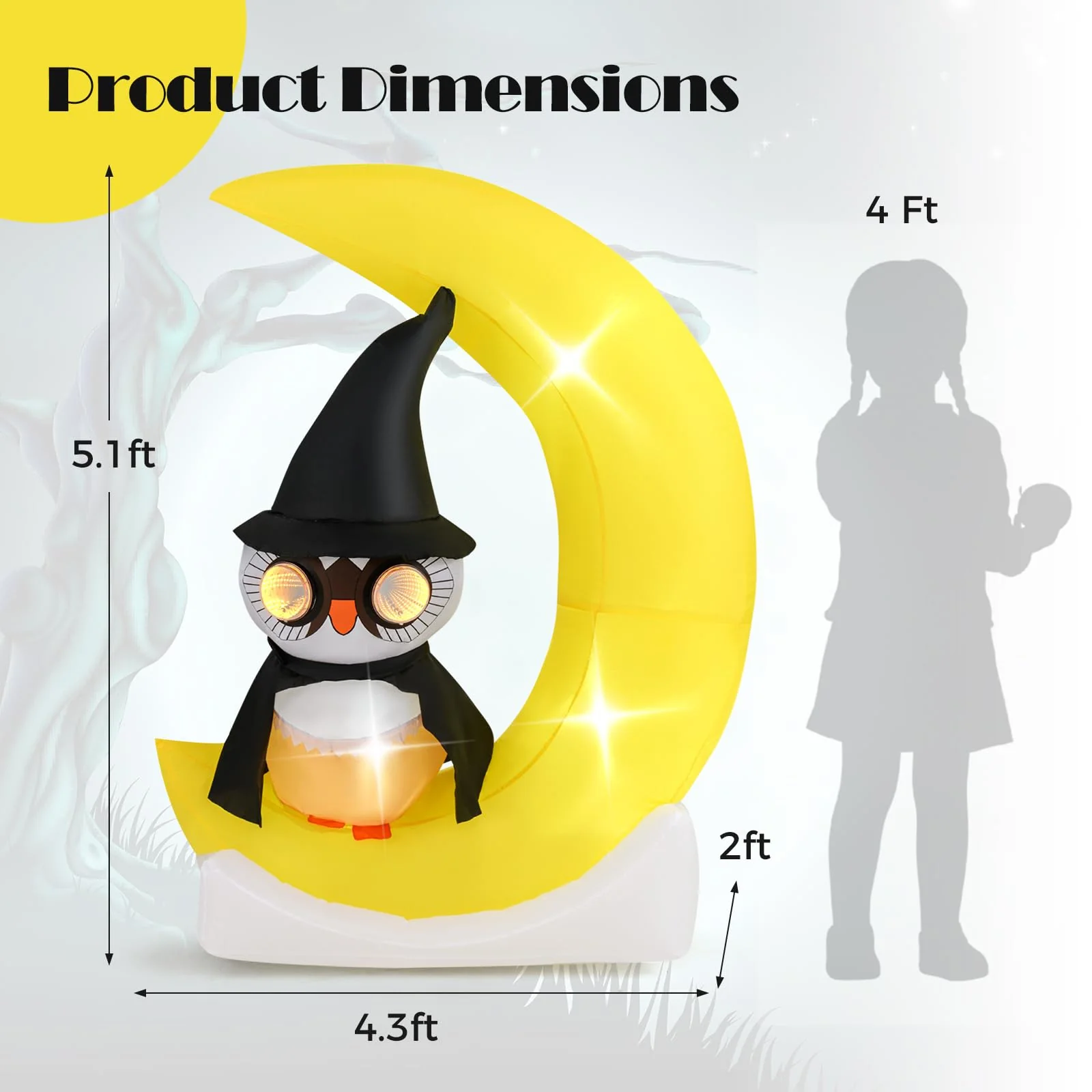 Goplus 5.1 Ft Halloween Inflatables, Pre-Lit Owl on The Moon with Witch Hat - Image 7
