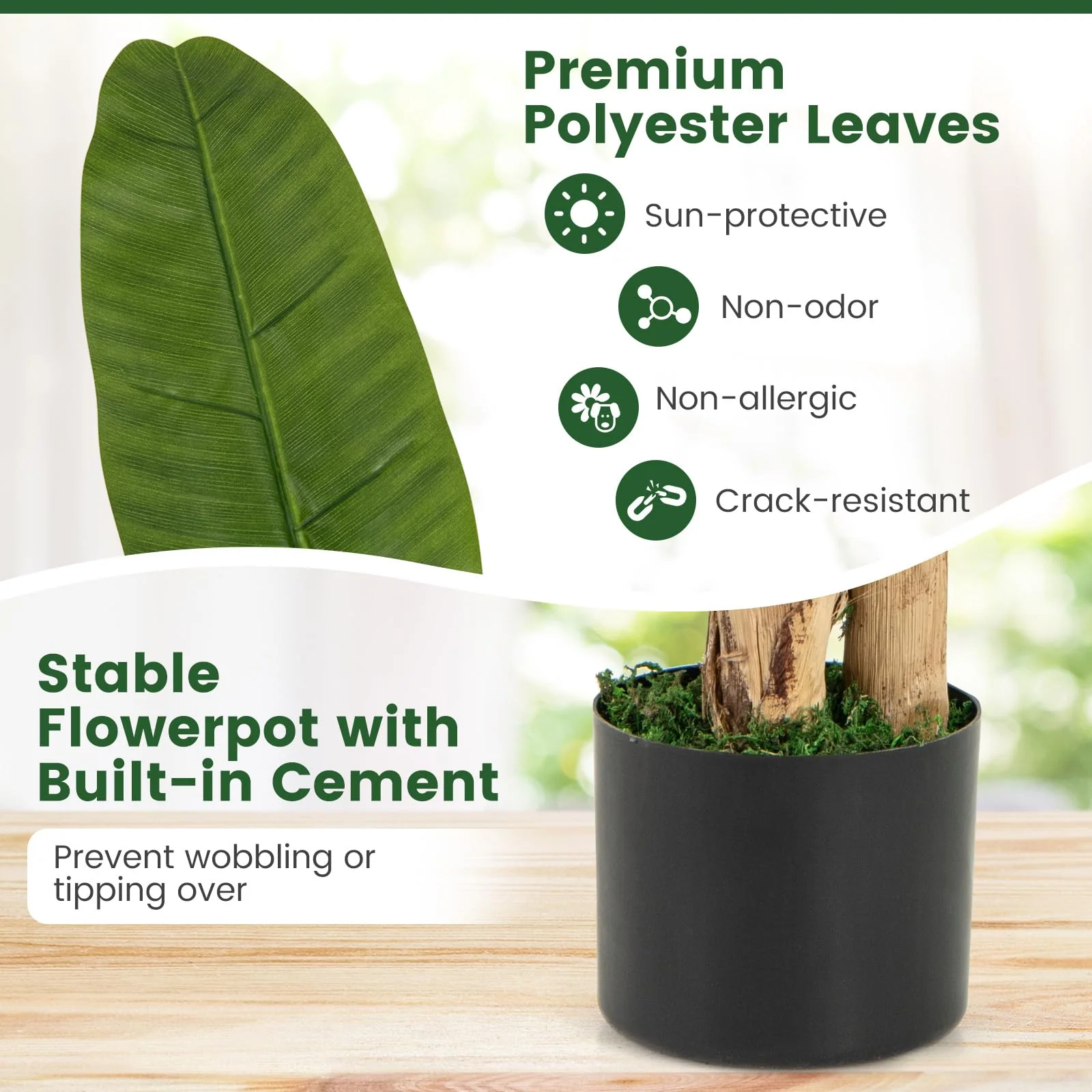 Goplus 5.3ft Tall Bird of Paradise Artificial Plant, Fake Tropical Palm Tree in Nursery Pot - Image 4