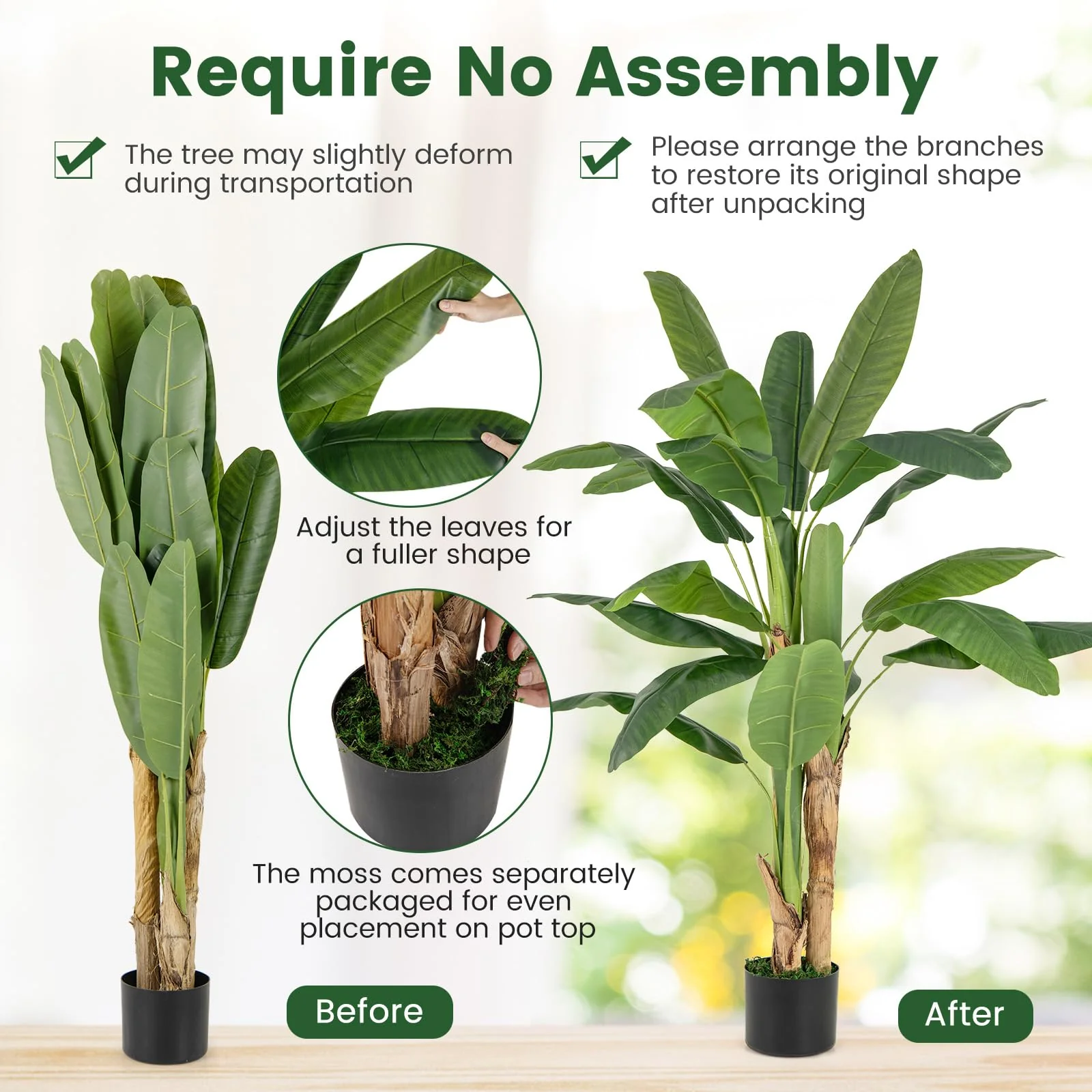 Goplus 5.3ft Tall Bird of Paradise Artificial Plant, Fake Tropical Palm Tree in Nursery Pot - Image 5