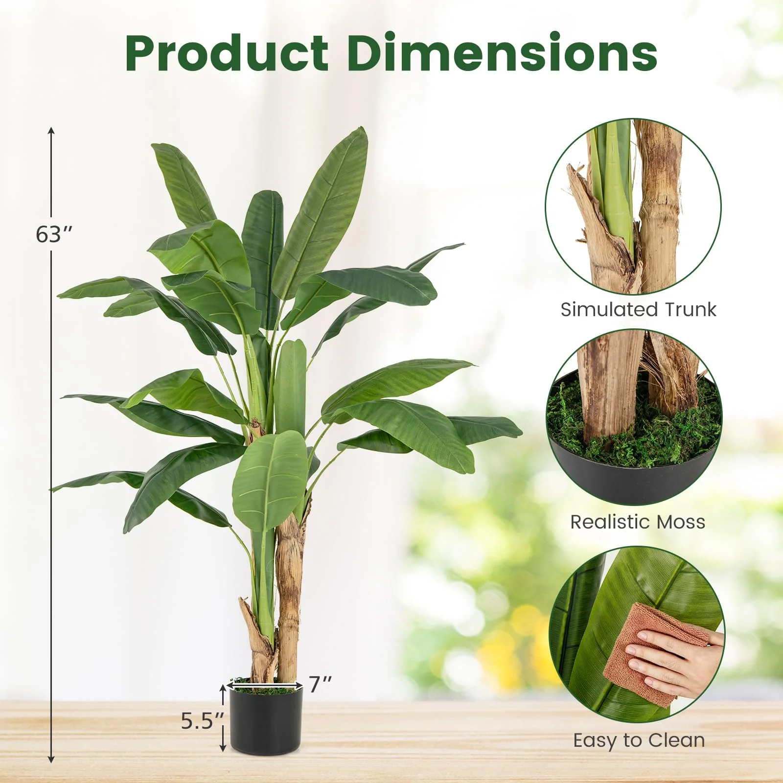 Goplus 5.3ft Tall Bird of Paradise Artificial Plant, Fake Tropical Palm Tree in Nursery Pot - Image 7