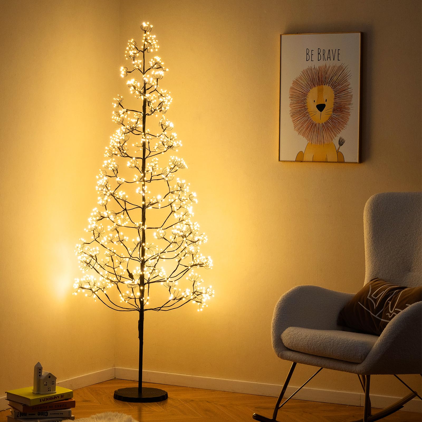Goplus 5/6/7 FT LED Alpine Tree with 1000 Warm White LED Lights, Pre-lit Artificial Cedar with Weighted Base - Image 2