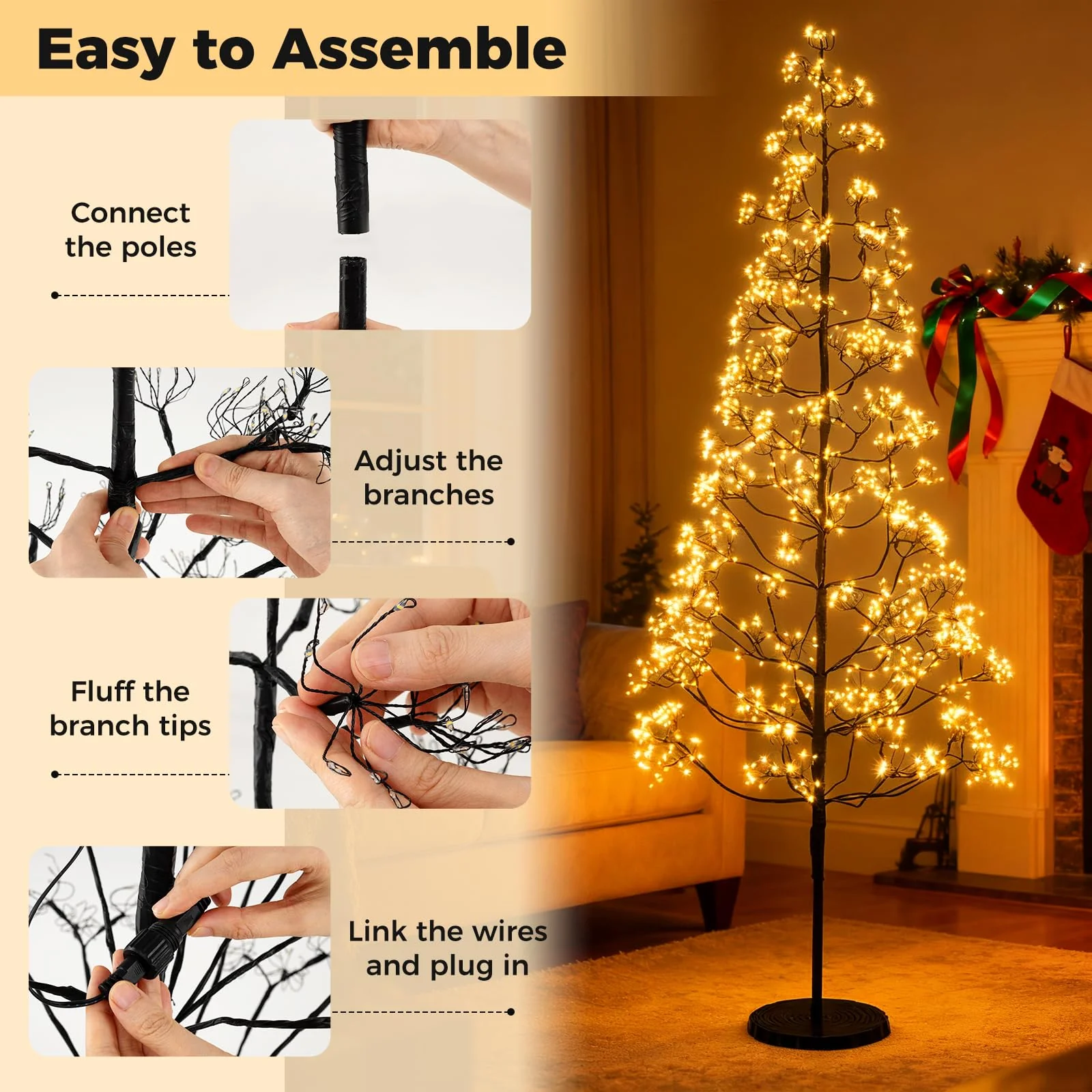 Goplus 5/6/7 FT LED Alpine Tree with 1000 Warm White LED Lights, Pre-lit Artificial Cedar with Weighted Base - Image 7