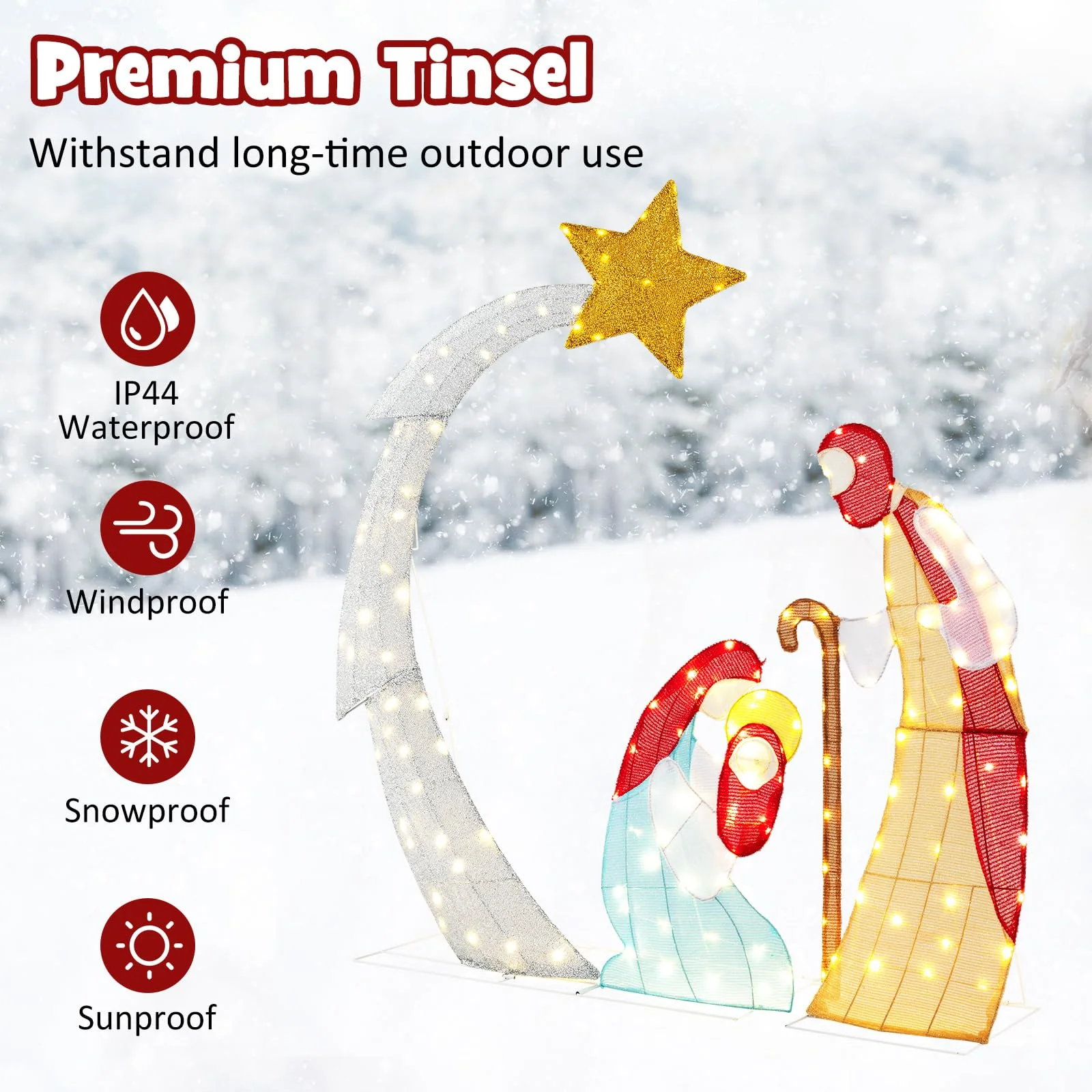 Goplus 5 FT Christmas Nativity Set, Pre-Lit Nativity Scene w/ 140 Warm White LED Lights - Image 6