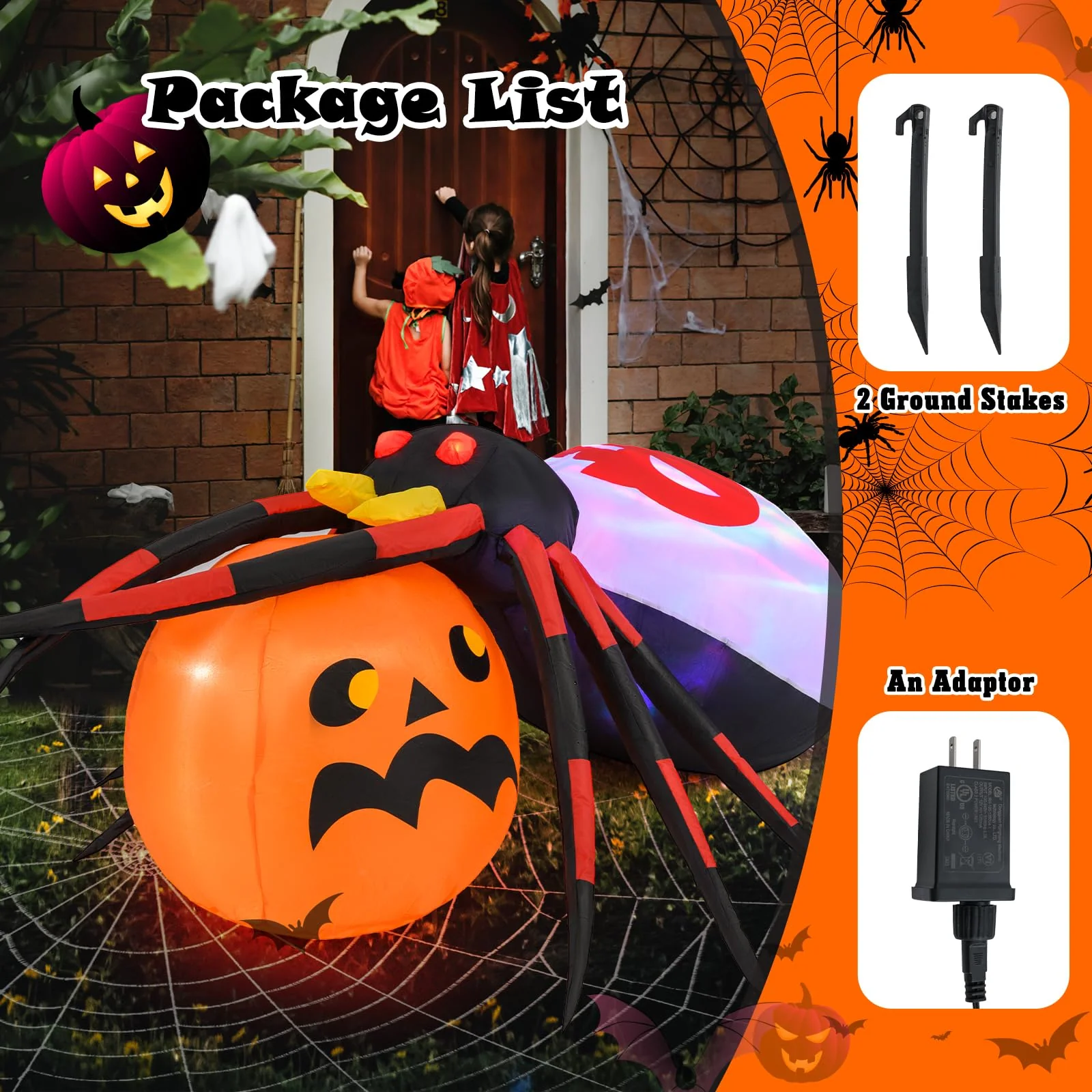 Goplus 5 FT Halloween Inflatable Spider with Pumpkin, LED Lighted Halloween Decoration - Image 8