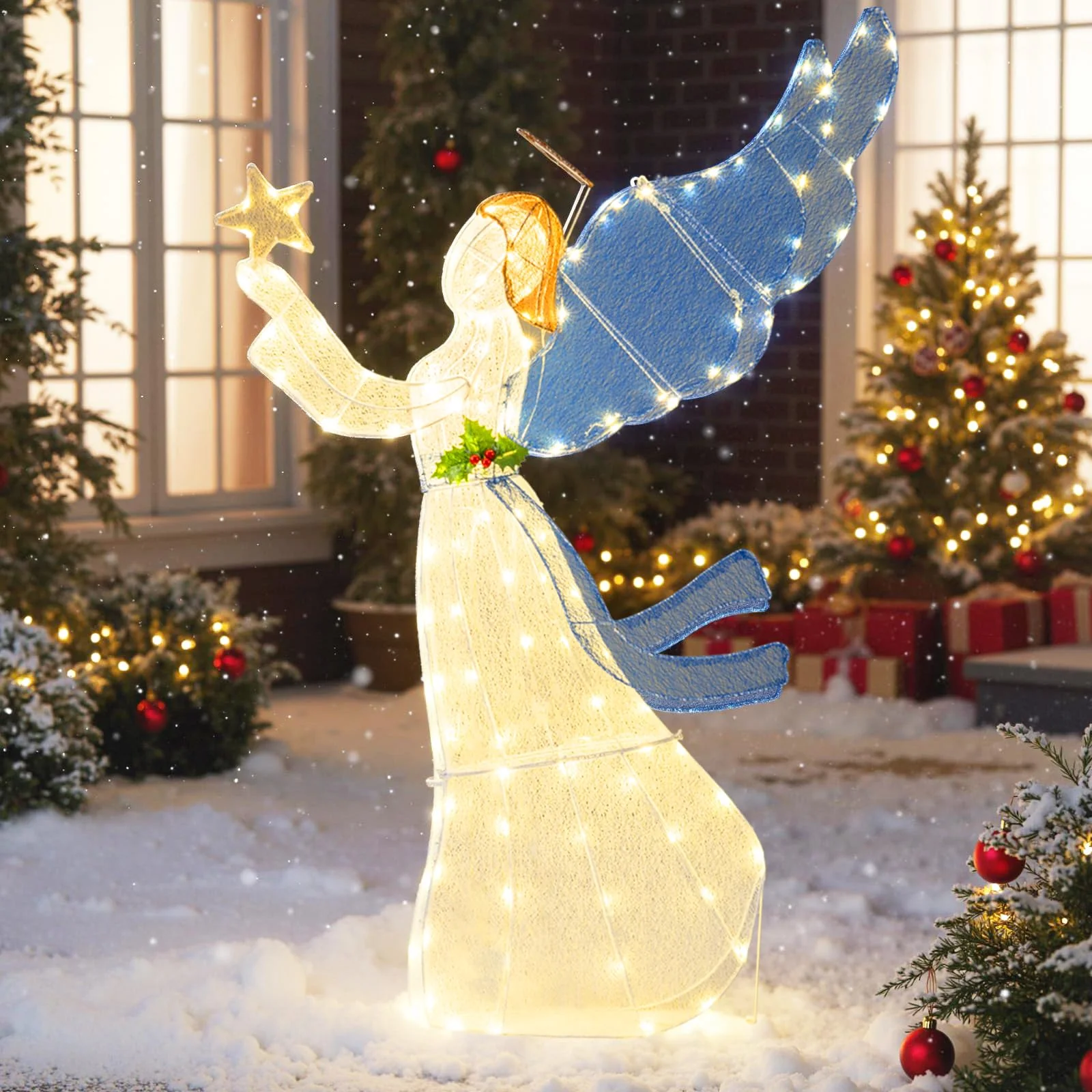 Goplus 5 Ft Lighted Christmas Angel with Star Halo Spreading Wings - Image 2