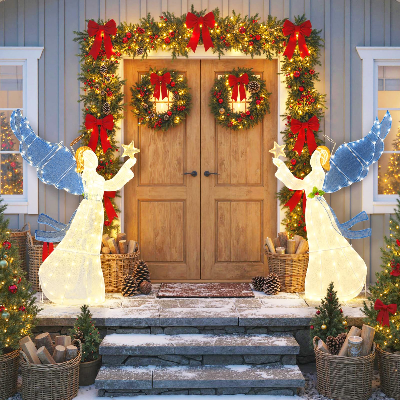 Goplus 5 Ft Lighted Christmas Angel with Star Halo Spreading Wings - Image 4