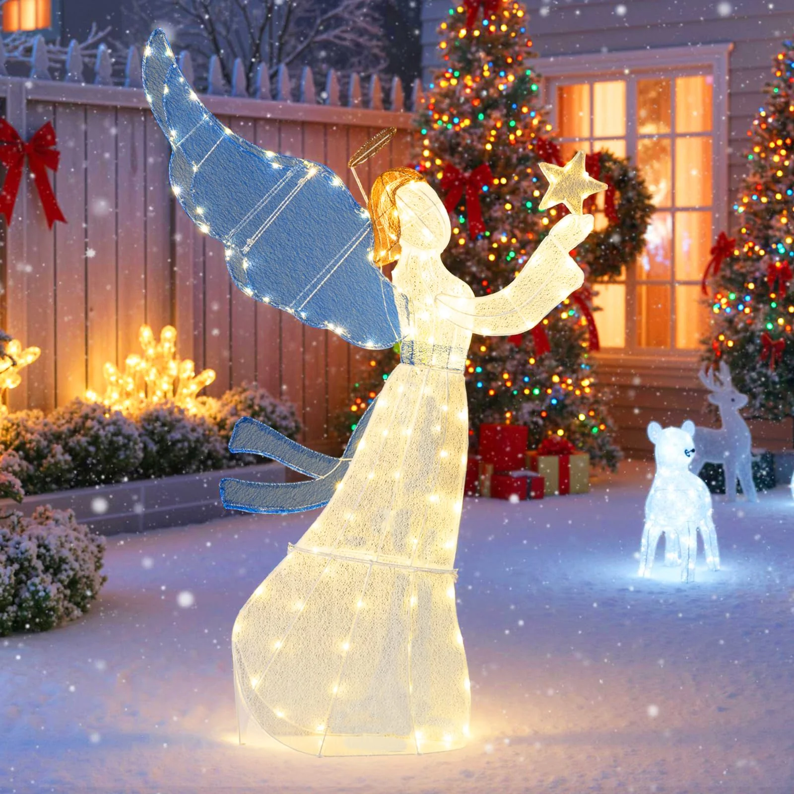 Goplus 5 Ft Lighted Christmas Angel with Star Halo Spreading Wings - Image 5