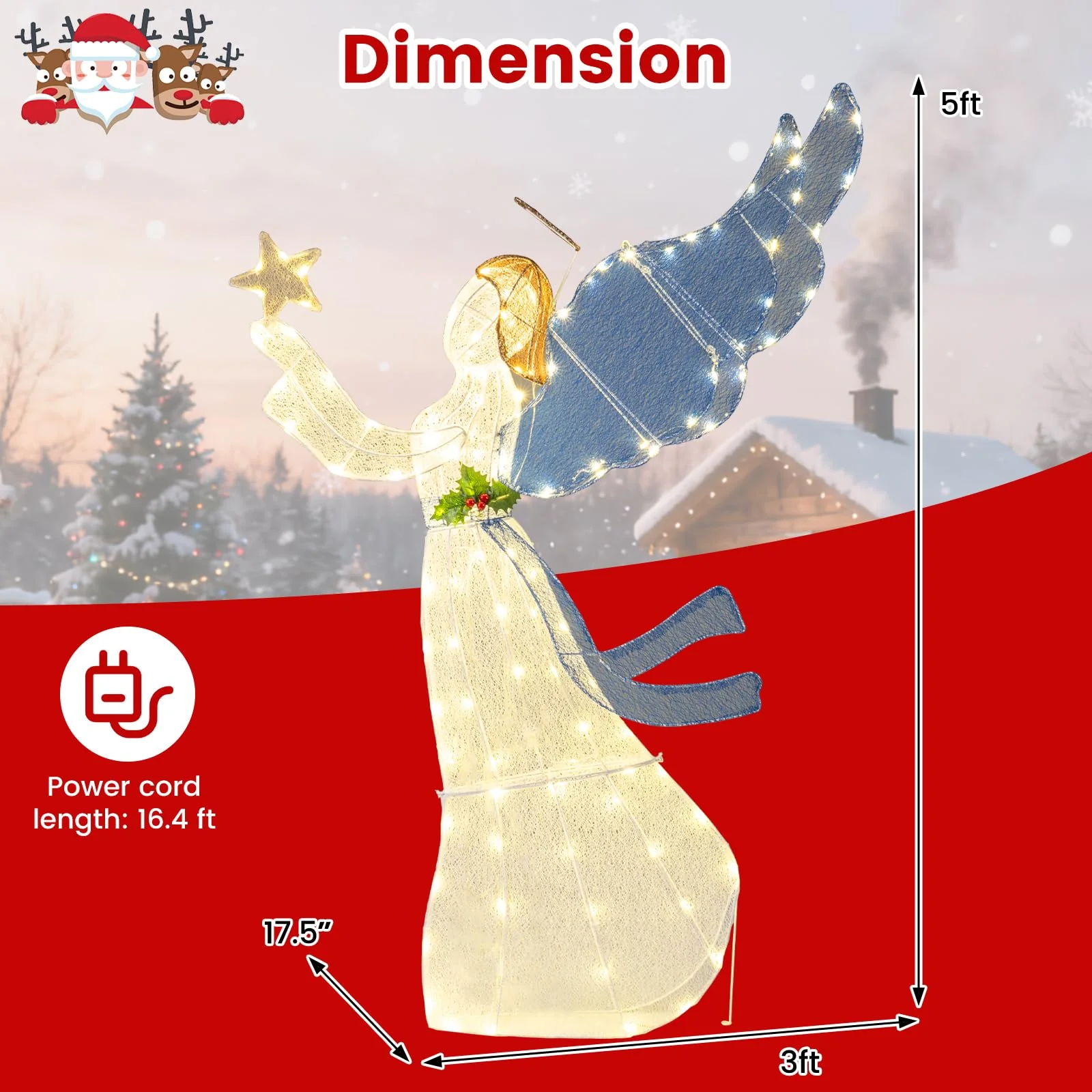 Goplus 5 Ft Lighted Christmas Angel with Star Halo Spreading Wings - Image 6