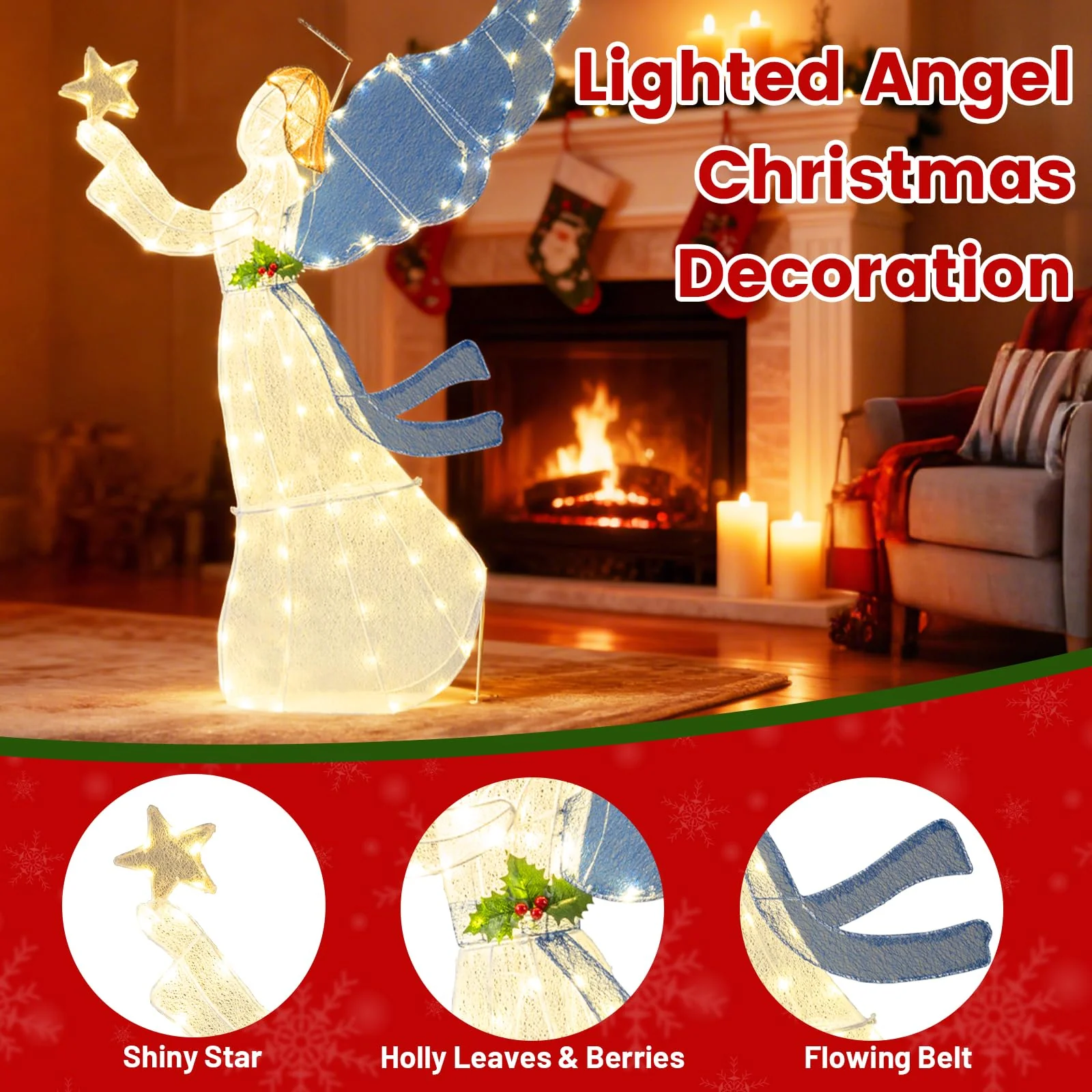 Goplus 5 Ft Lighted Christmas Angel with Star Halo Spreading Wings - Image 7