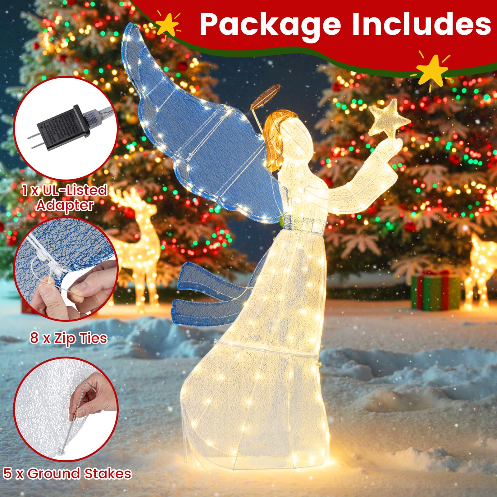 Goplus 5 Ft Lighted Christmas Angel with Star Halo Spreading Wings - Image 9