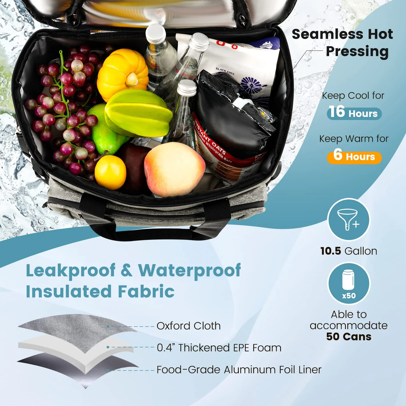 Goplus 50-Can Collapsible Rolling Cooler, 3-in-1 Portable Insulated Soft Cooler Bag w/Movable Wheels - Image 4