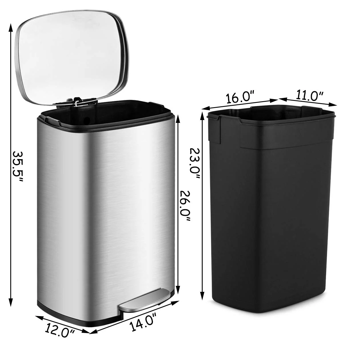 Goplus 50 Liter / 13.2 Gallon Stainless Steel Step Trash Can - Image 6